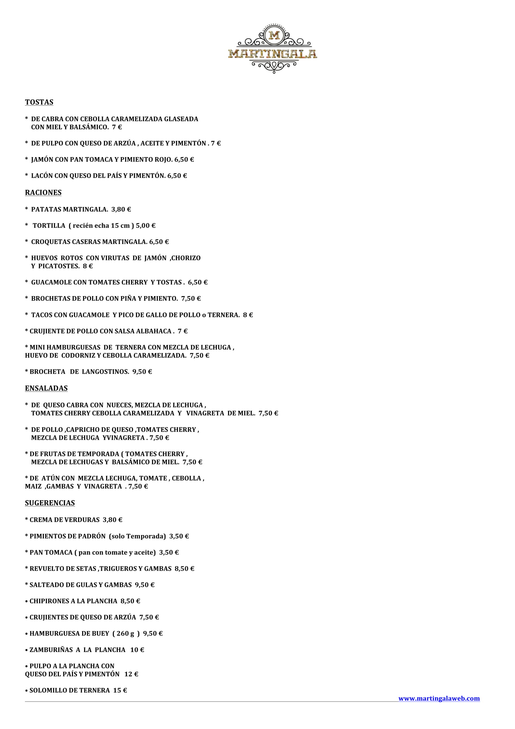  Menu Martingala Gastrobar & Gin  