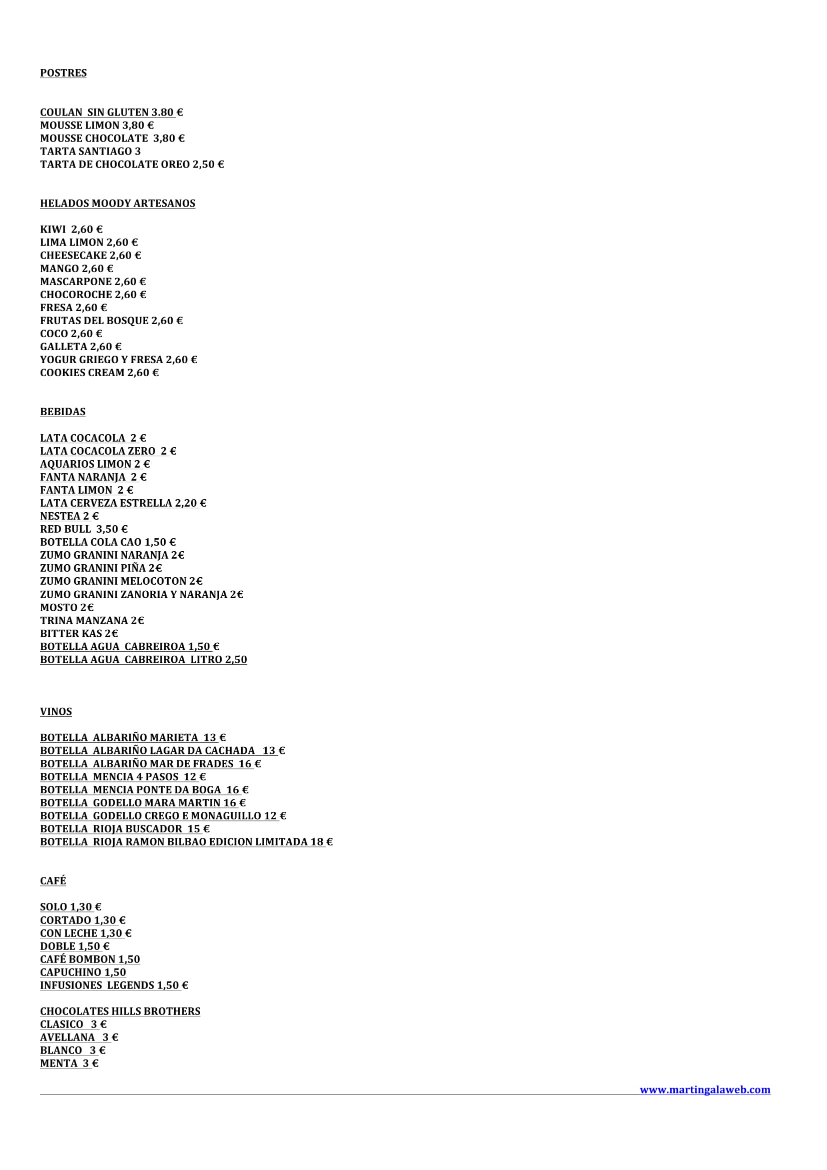 Menu Martingala Gastrobar & Gin  