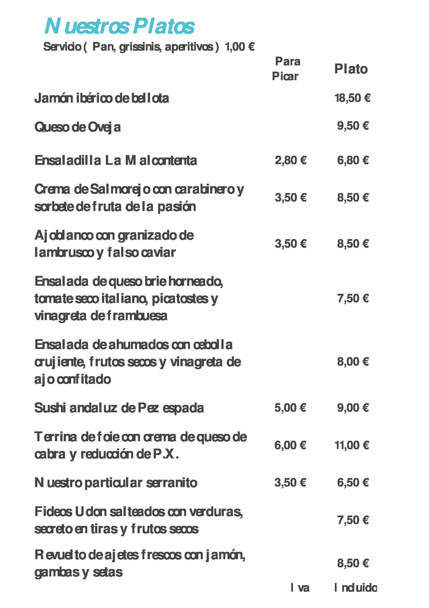  Menu La Malcontenta  
