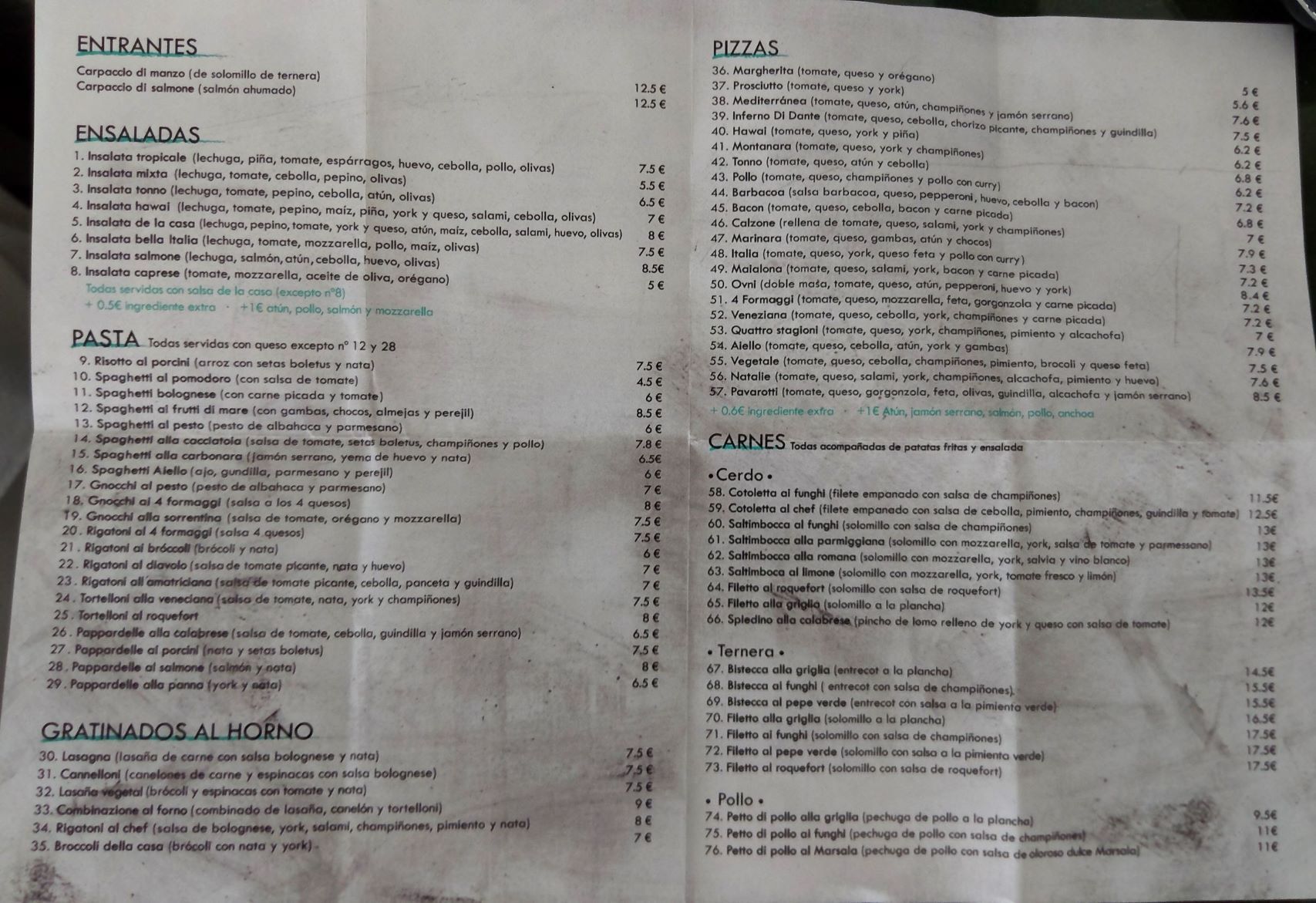  Menu Restaurante Pizzeria Pavarotti  