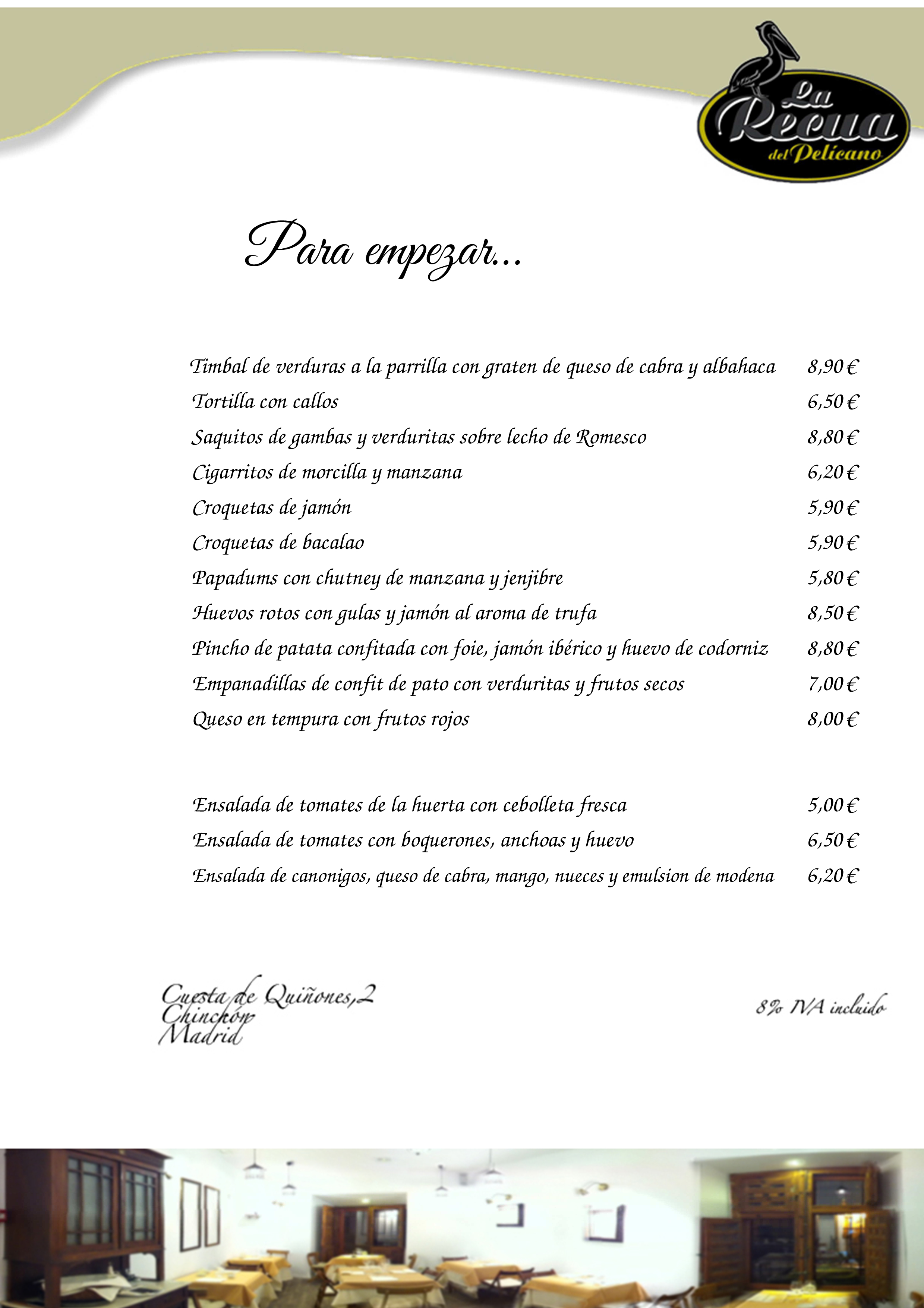  Menu La Recua del Pelicano  