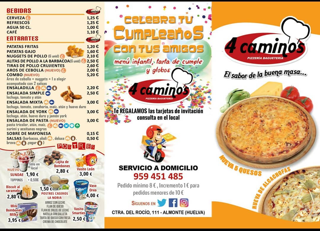  Menu Pizzeria 4 Caminos  