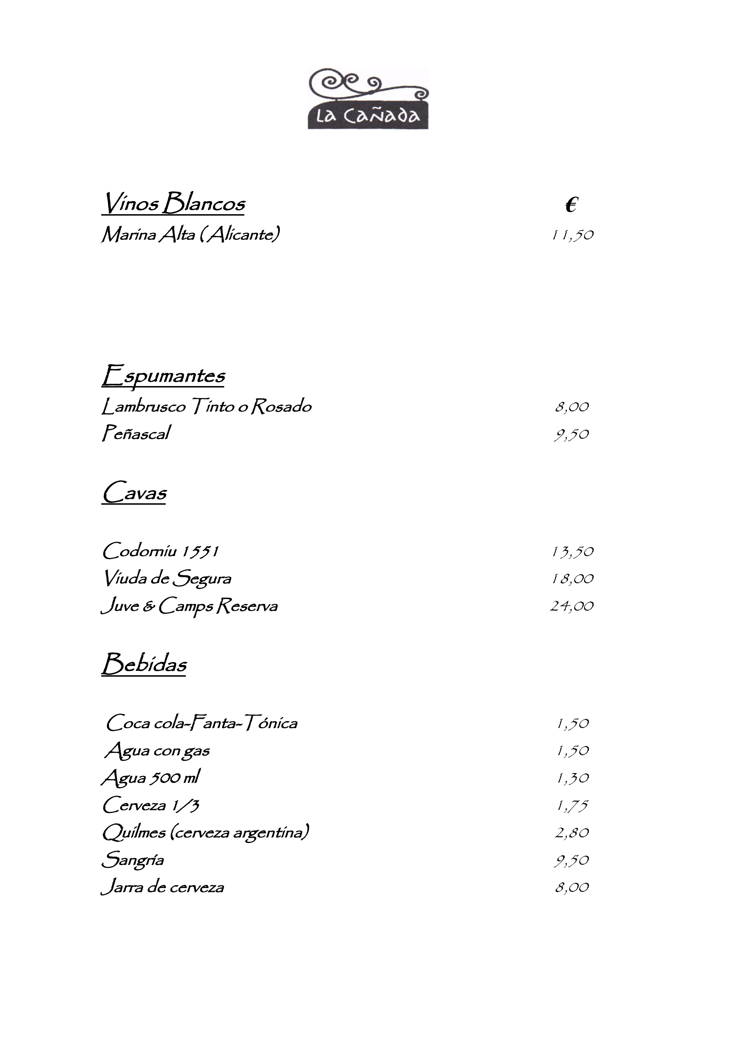  Menu La Cañada Restaurante Argentino  