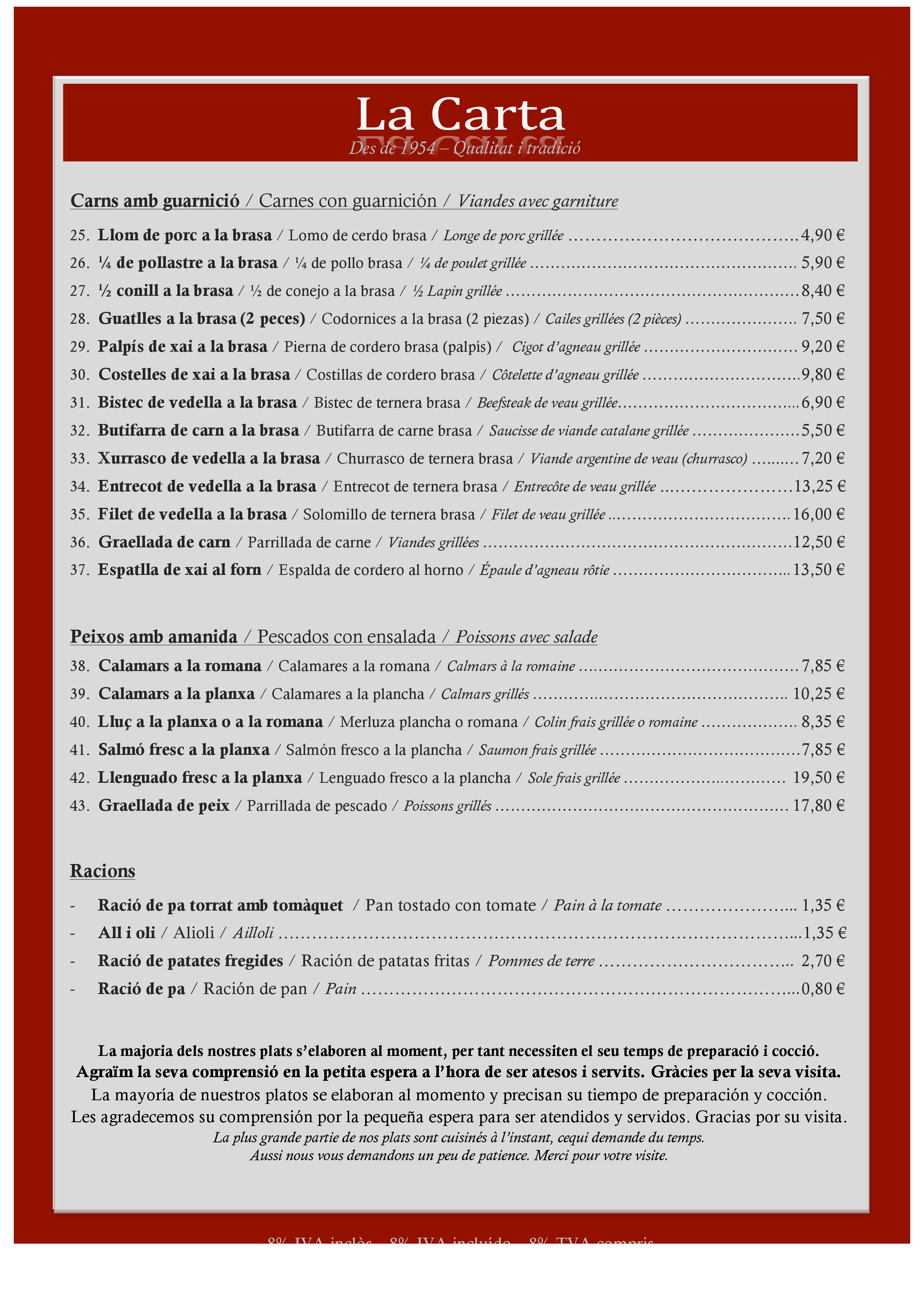  Menu Restaurant Ca l'Isern  