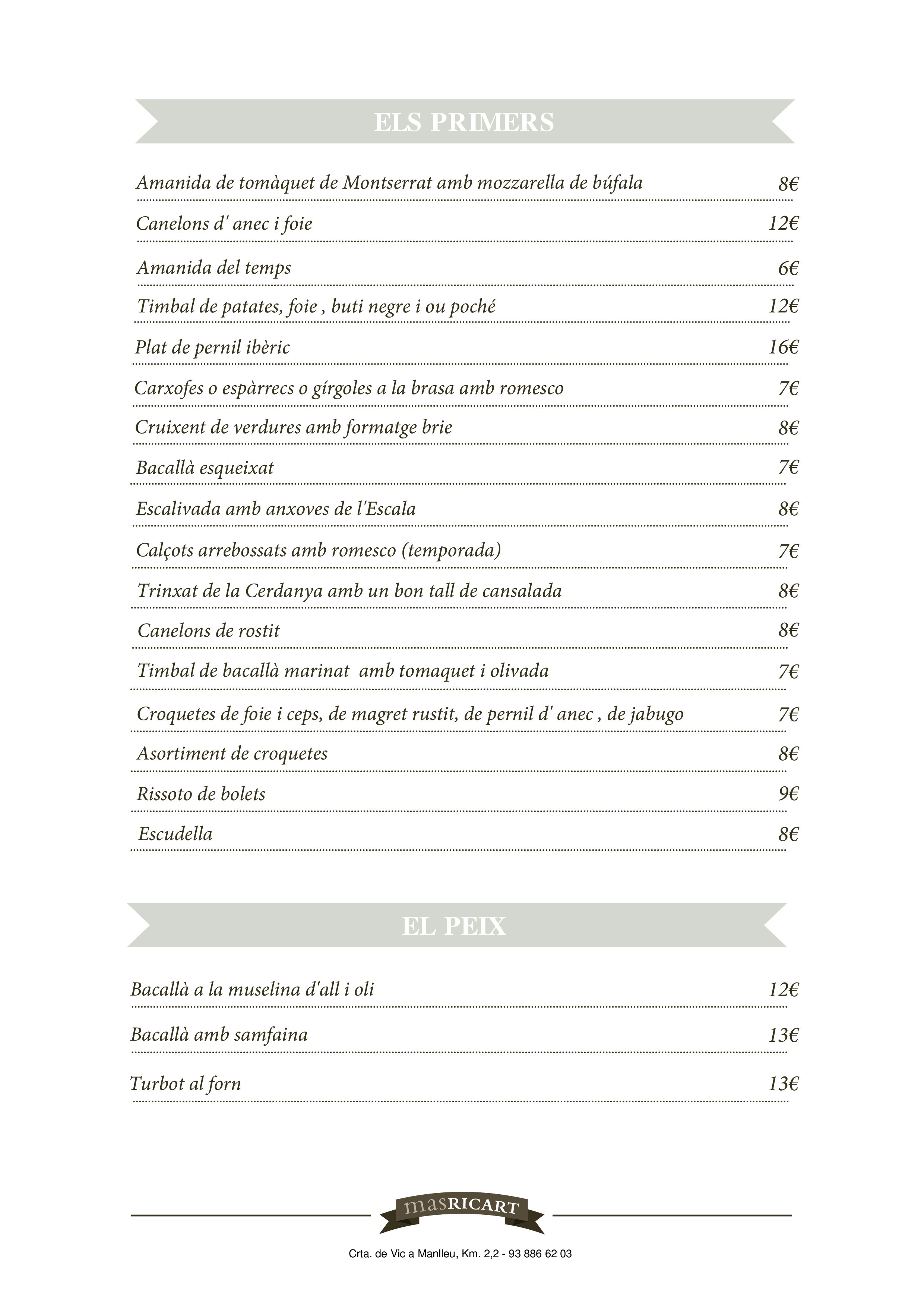  Menu Mas Ricart  