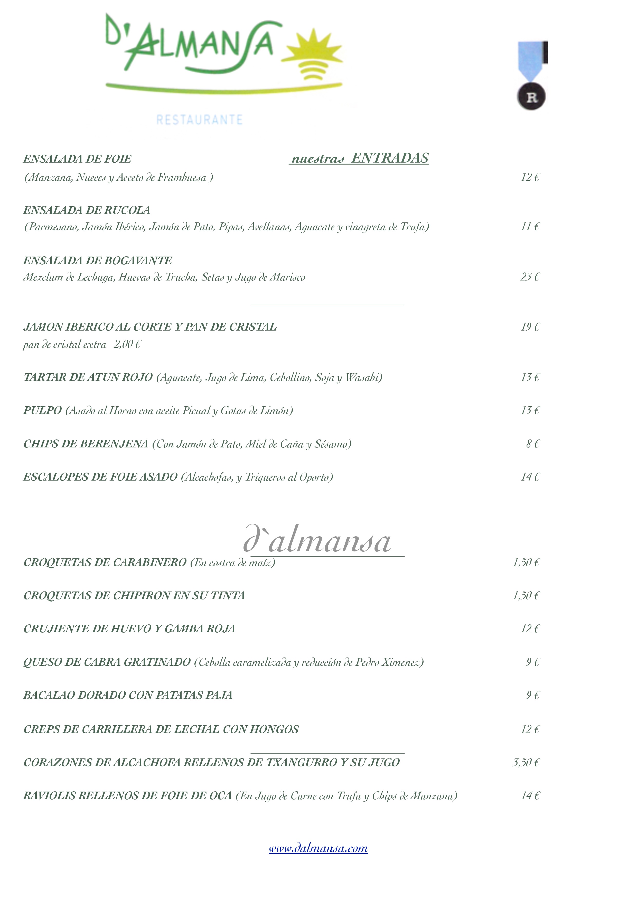  Menu d´almansa  