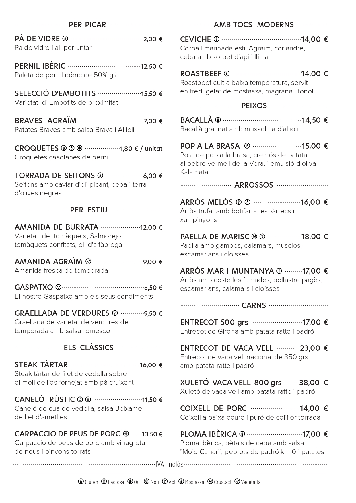  Menu Restaurant Agraïm  