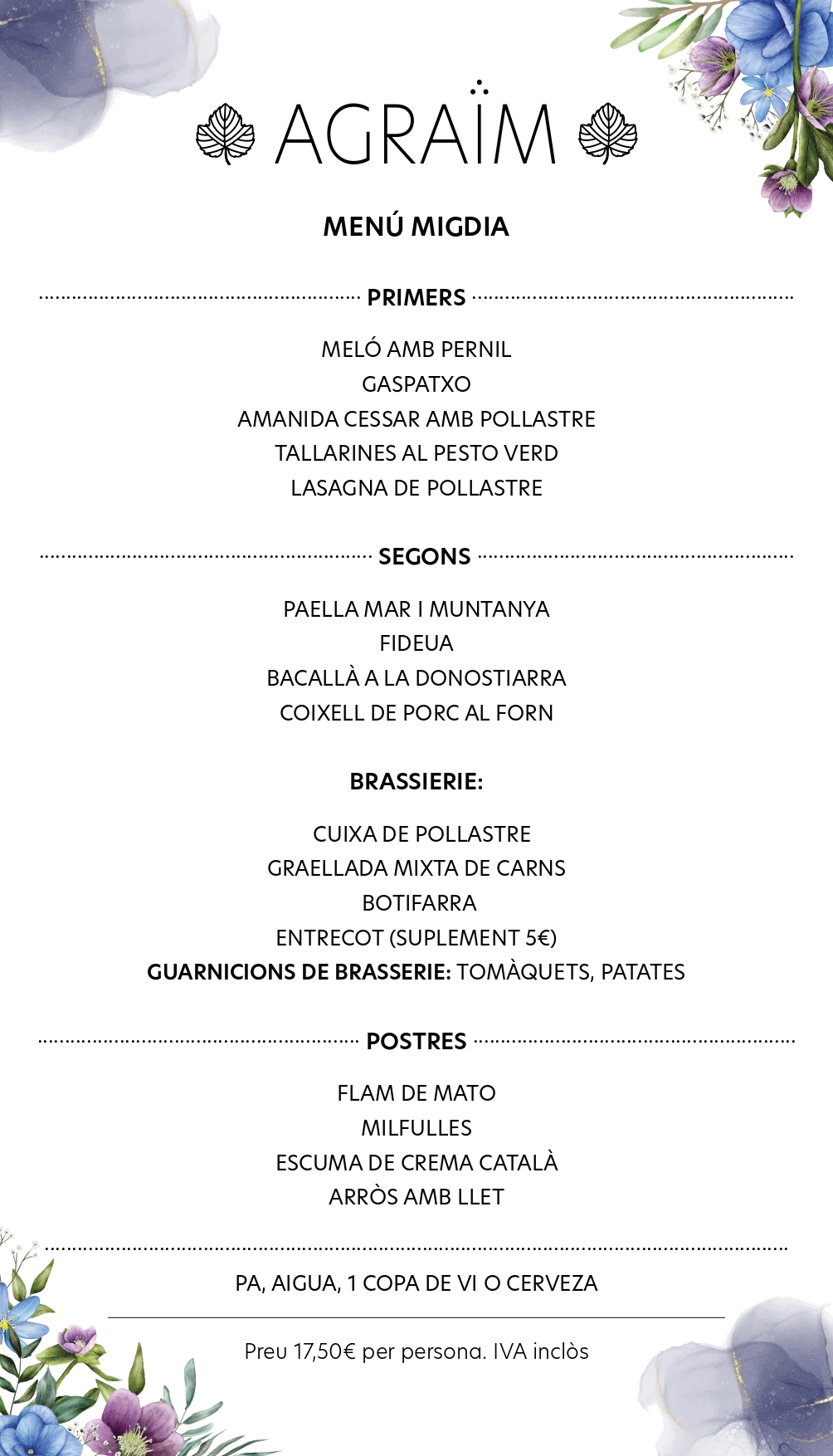  Menu Restaurant Agraïm  