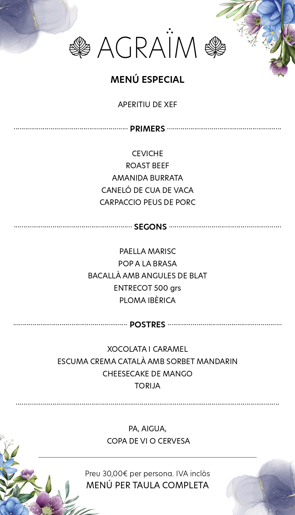  Menu Restaurant Agraïm  