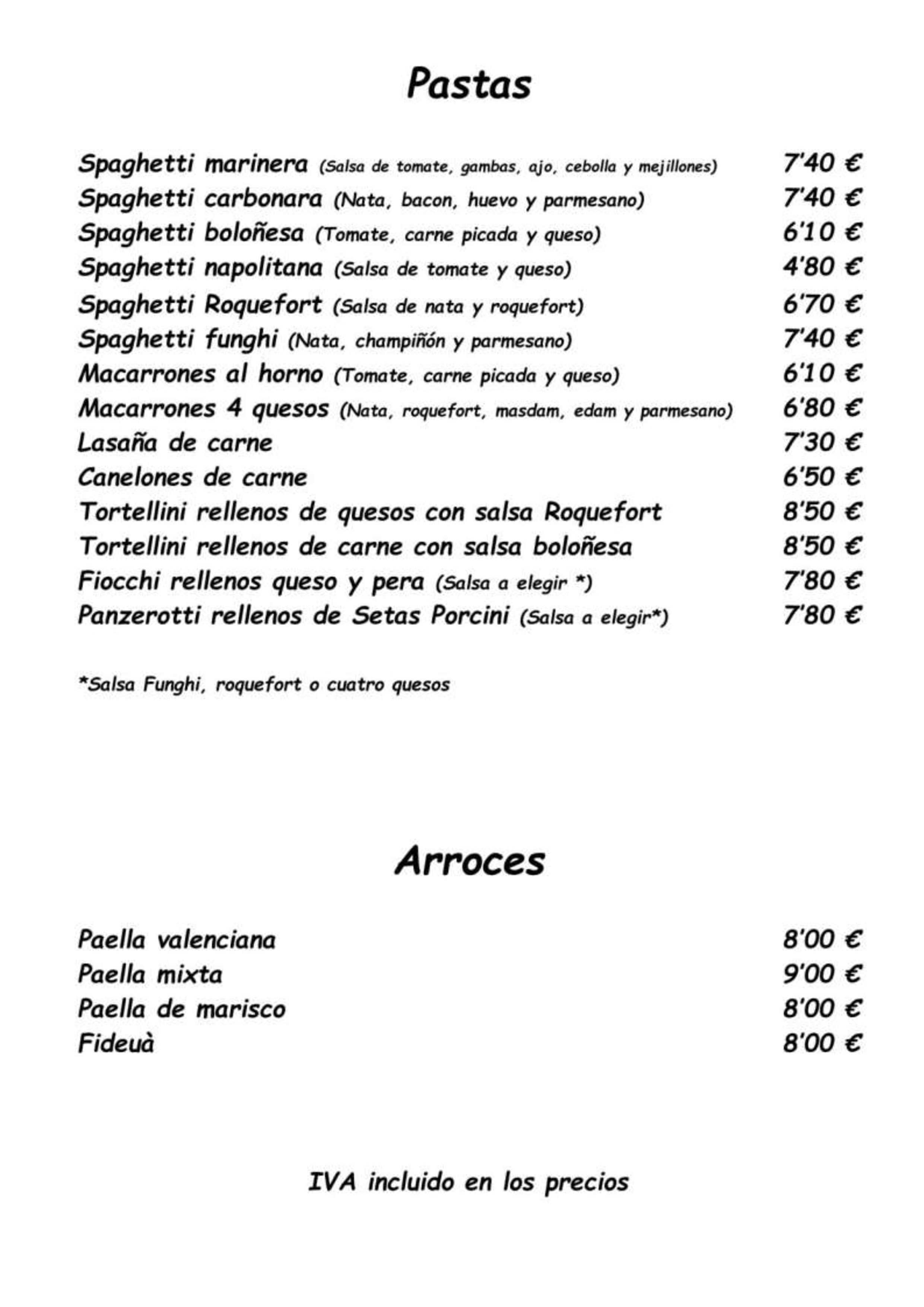  Menu Pizzeria Volare  