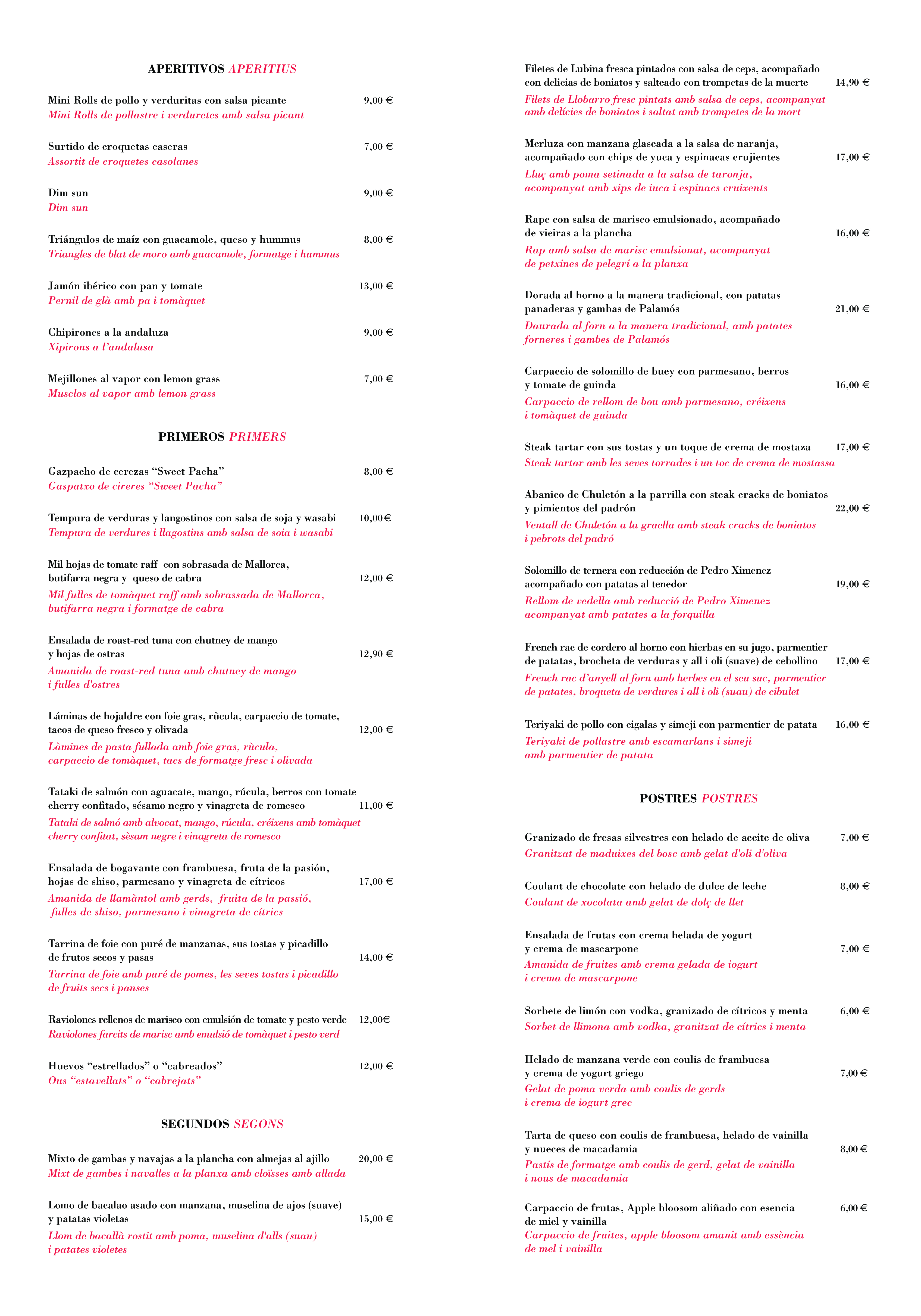  Menu Sweet Pacha Sitges  