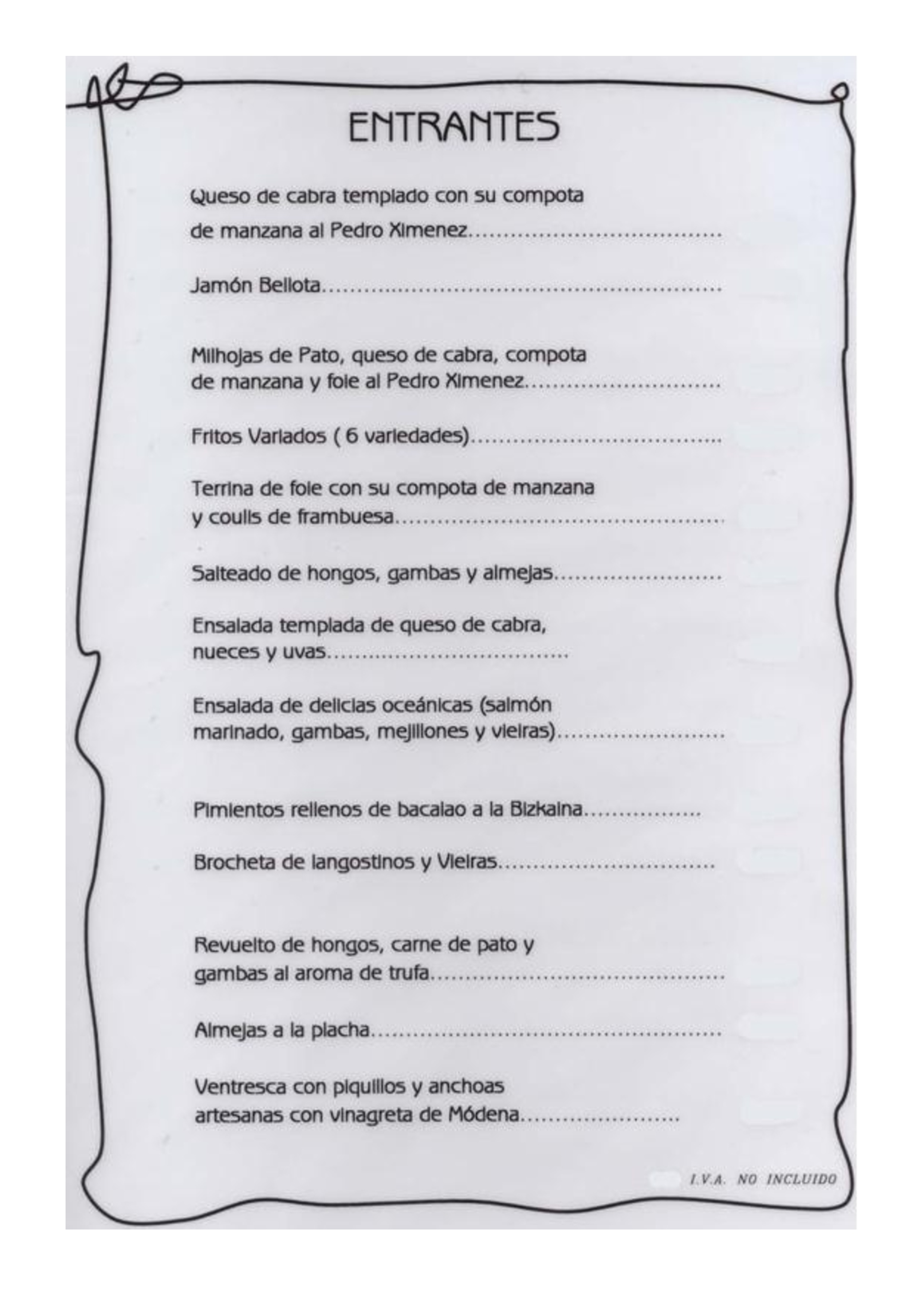  Menu Capricho de Bilbao  