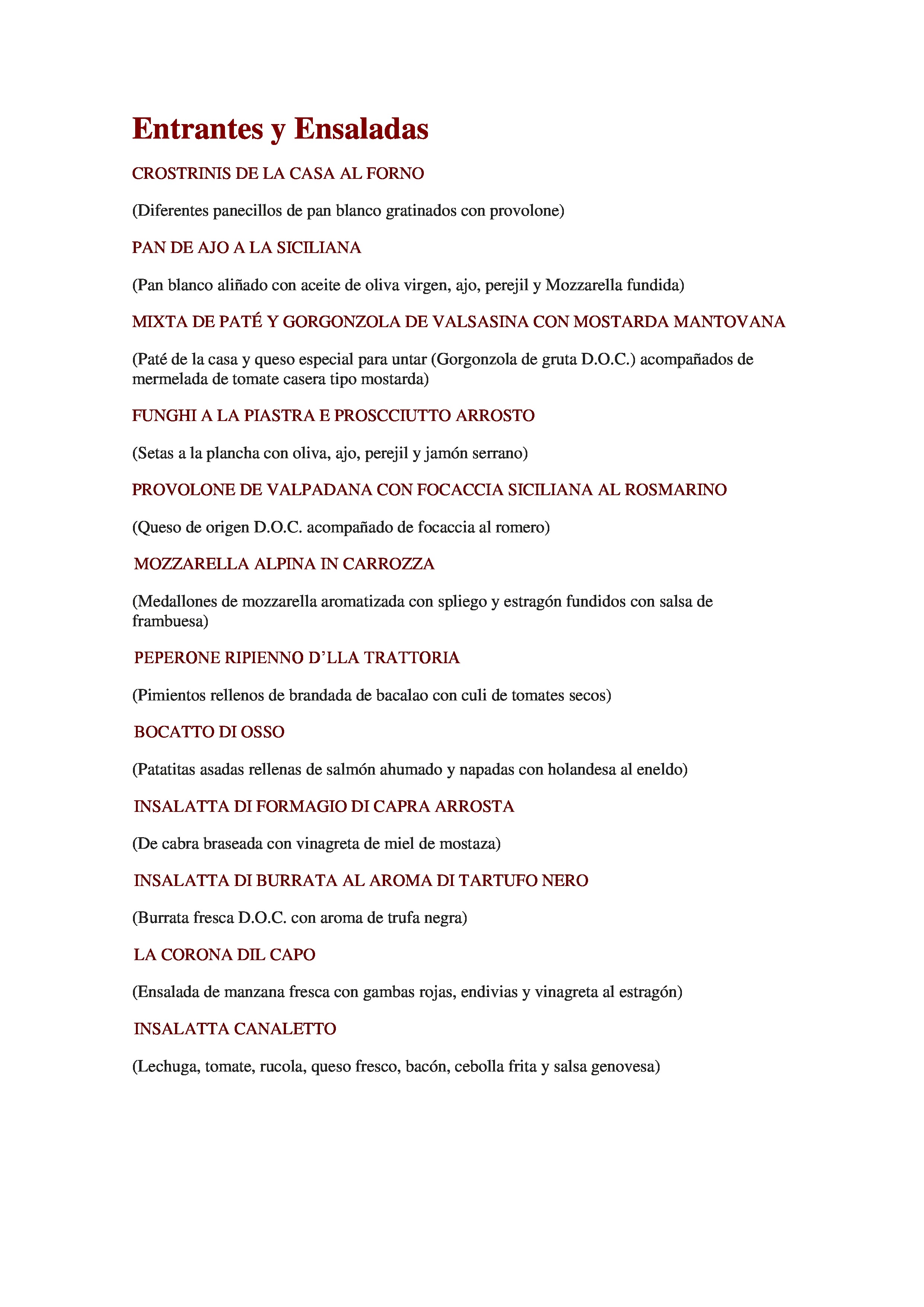  Menu Canaletto  
