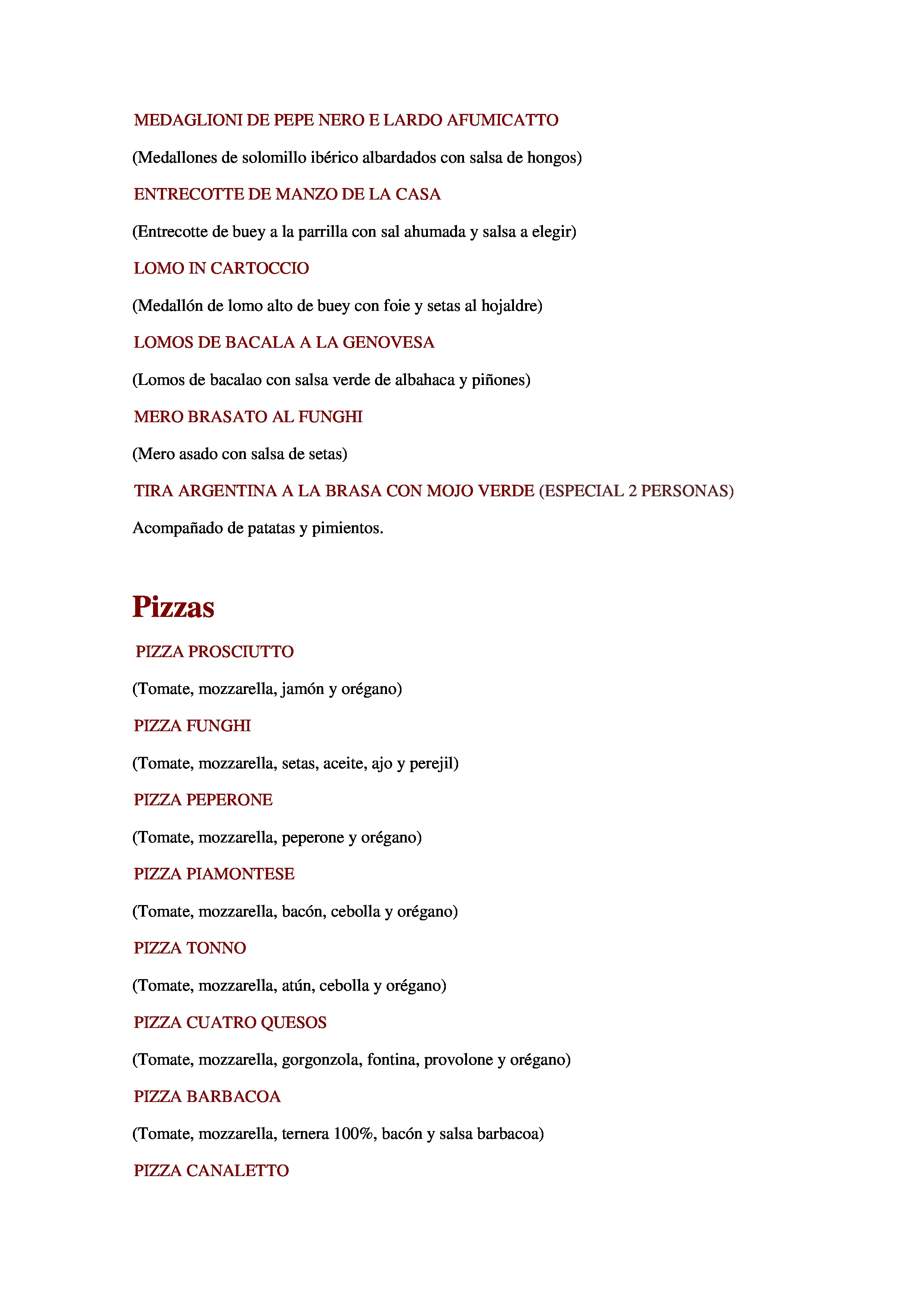  Menu Canaletto  