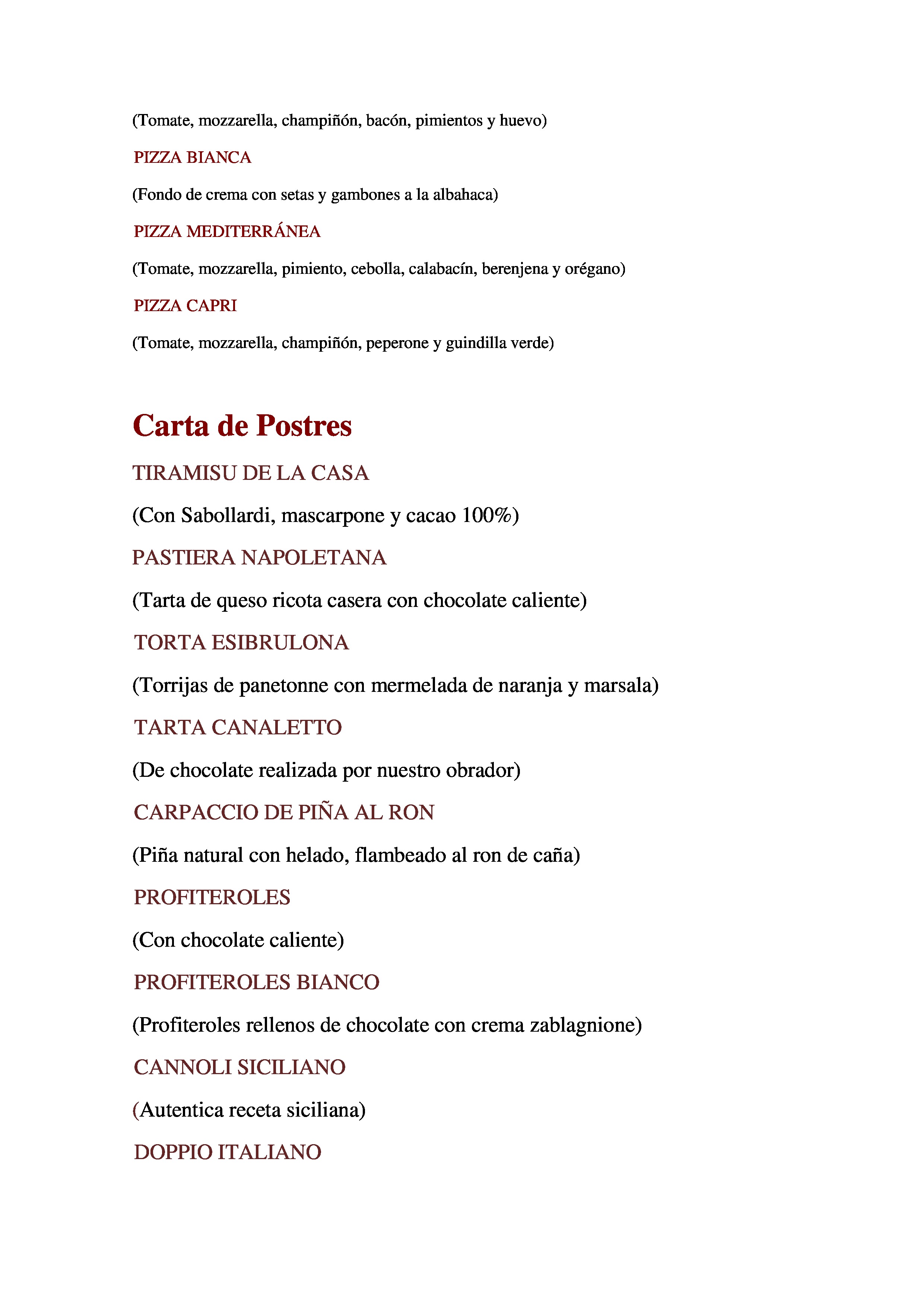  Menu Canaletto  