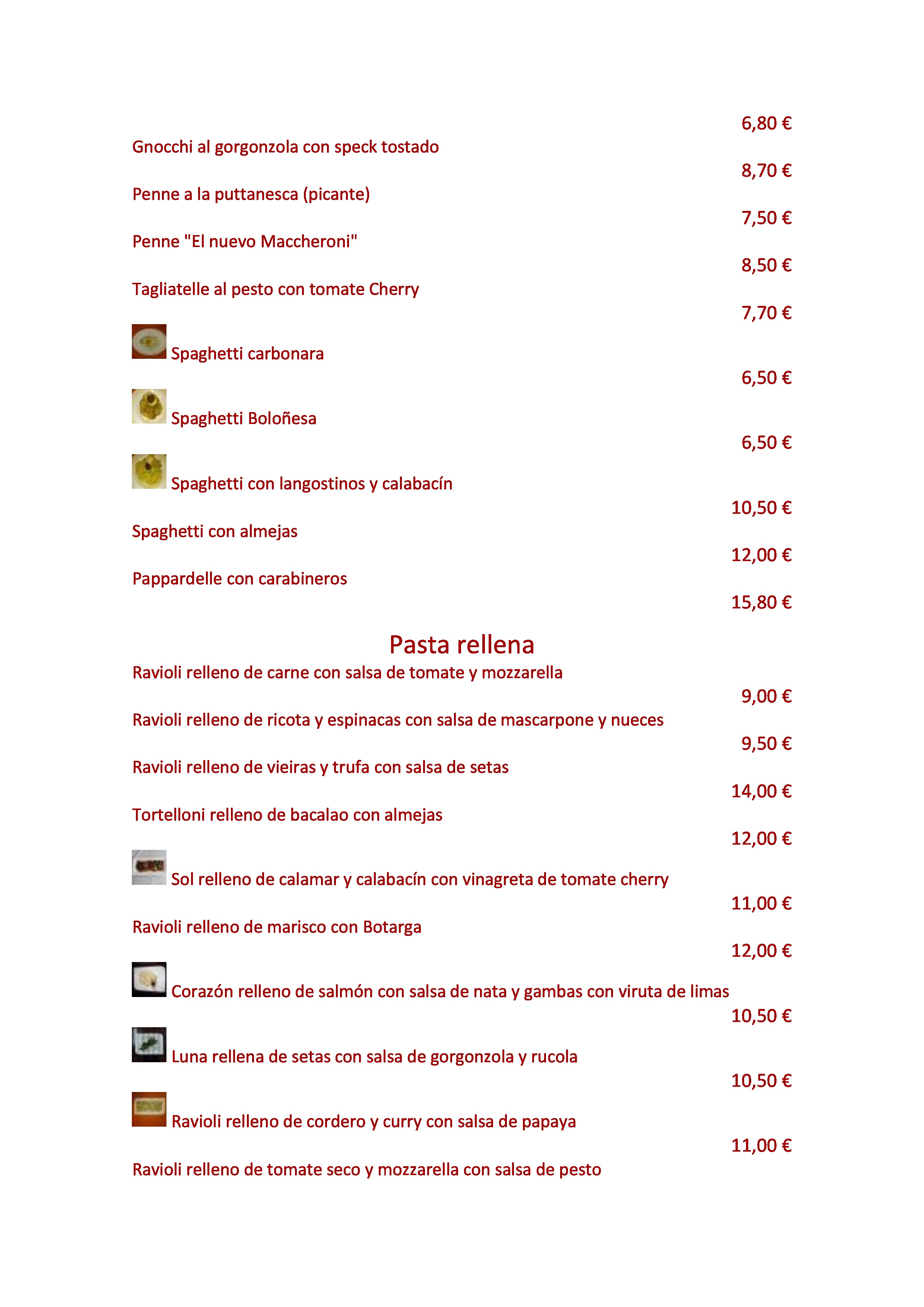  Menu El Nuevo Maccheroni  