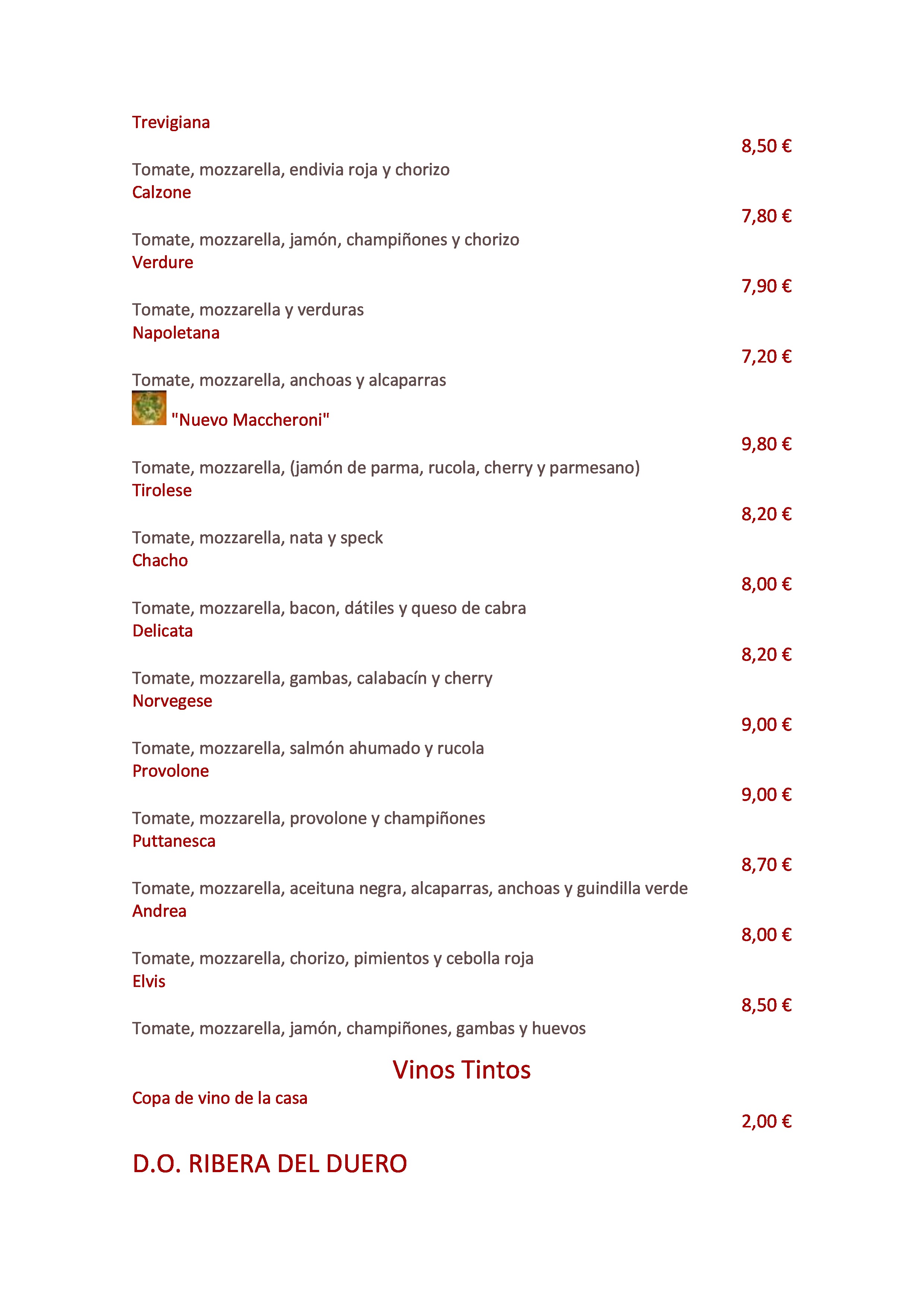  Menu El Nuevo Maccheroni  