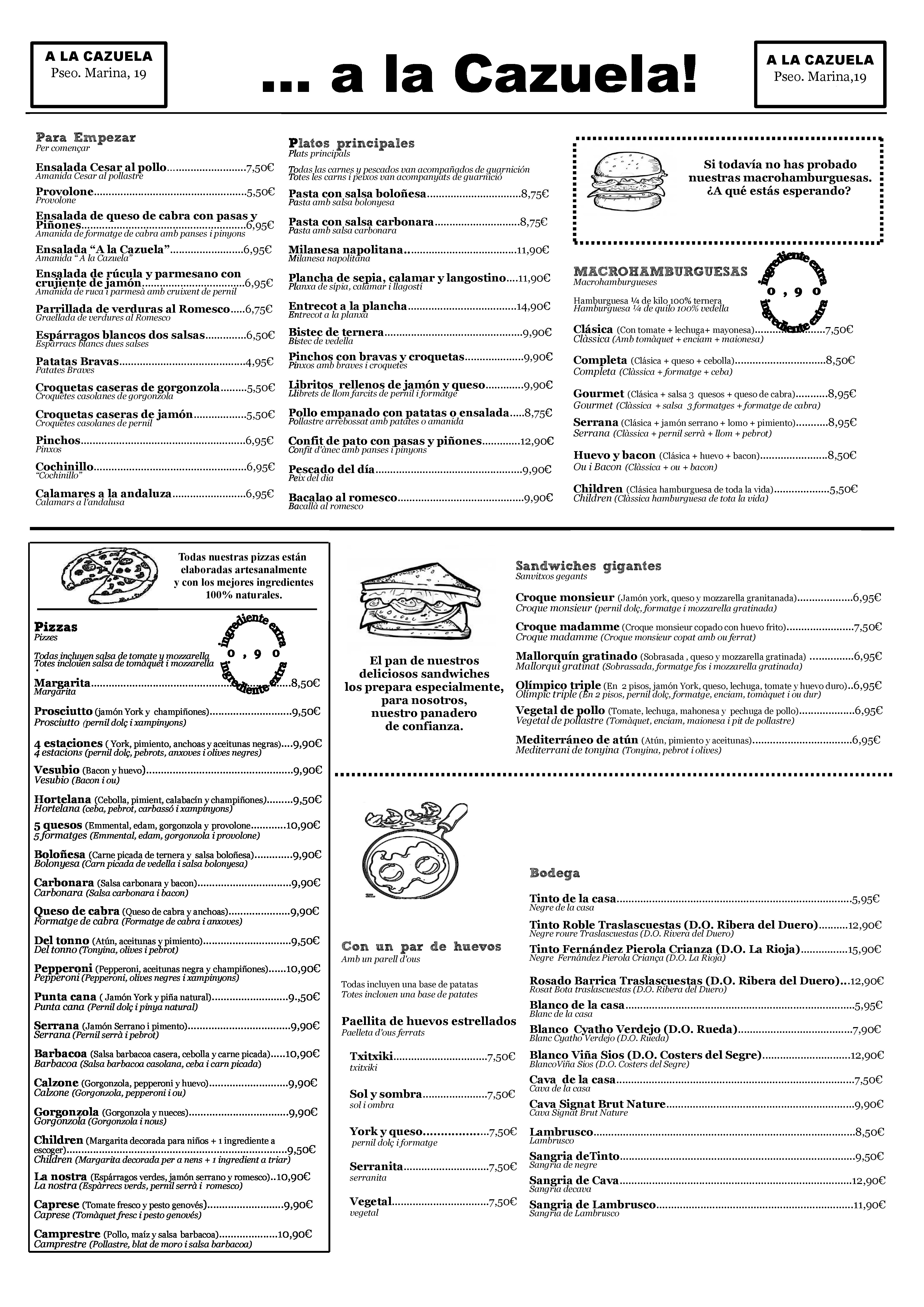  Menu Restaurante A La Cazuela  