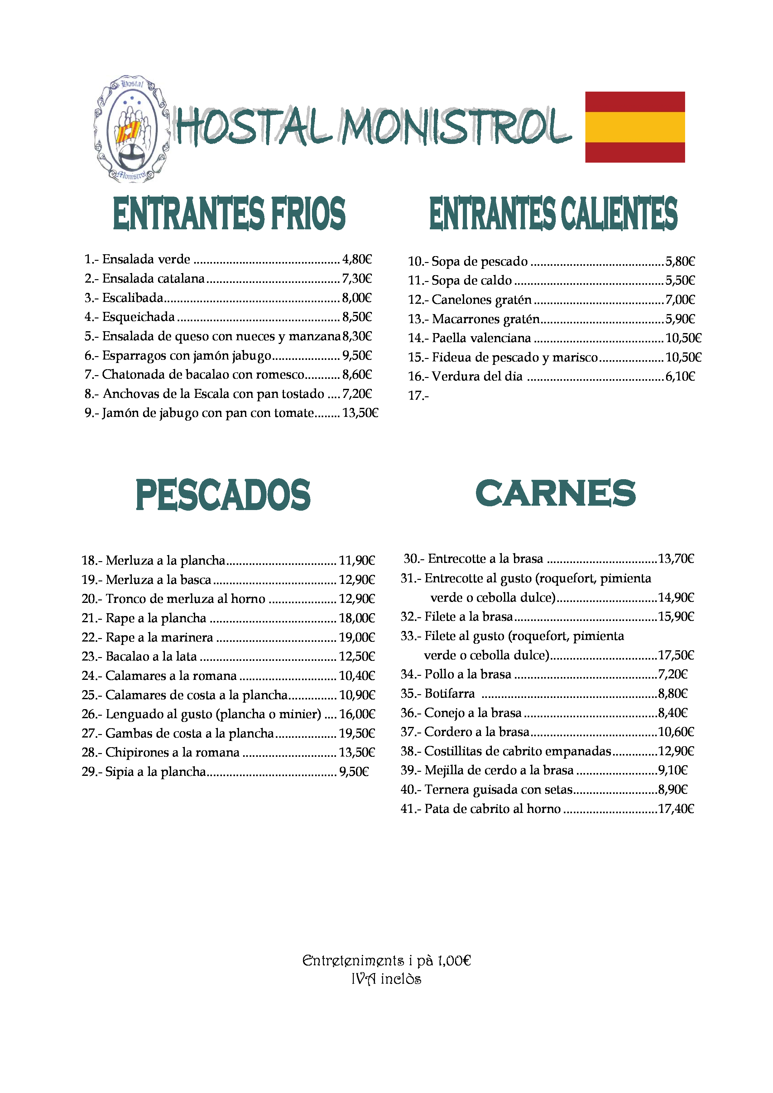  Menu Hostal Monistrol  