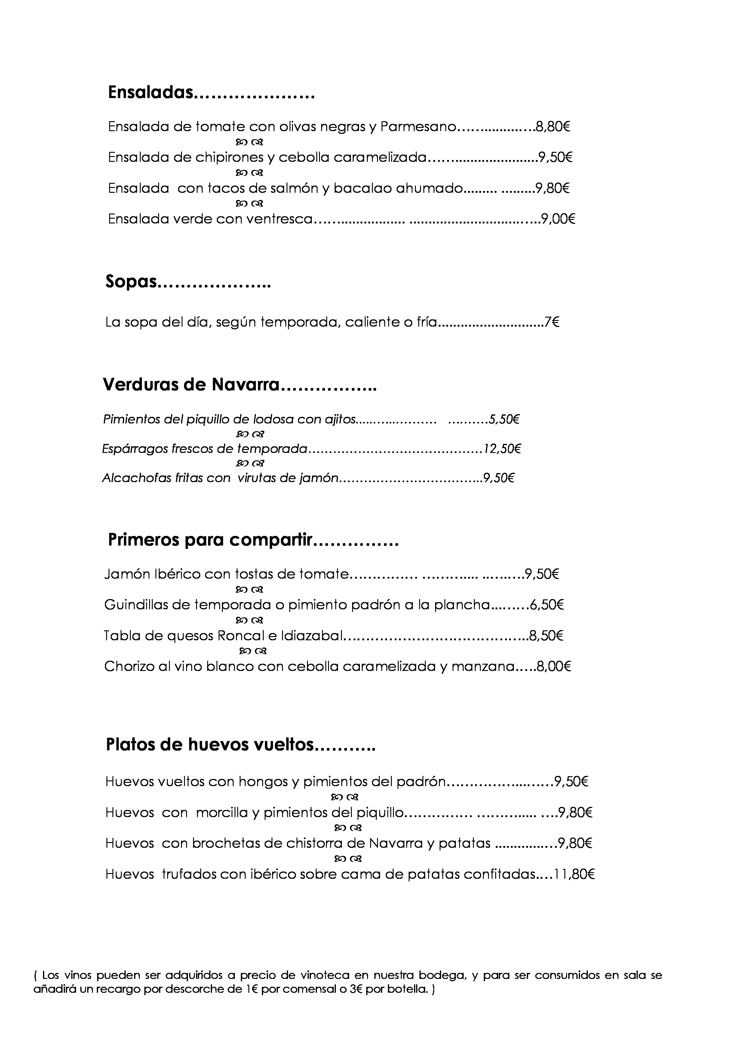  Menu Restaurante Merindad de Olite " Enoteca-Winebar"  