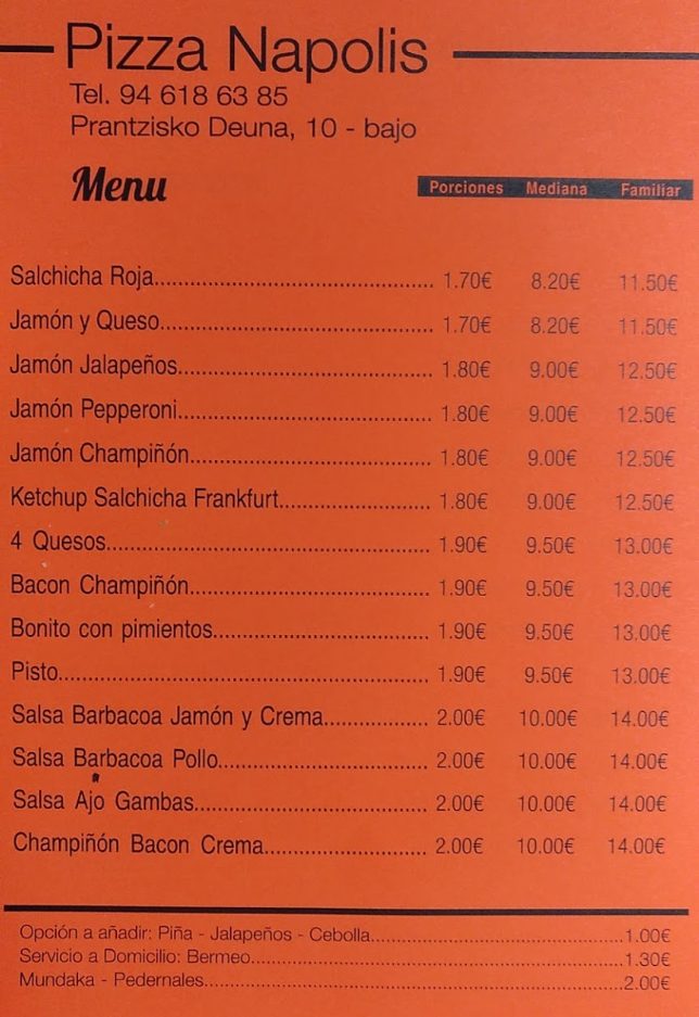  Menu pizzeria Napolis  