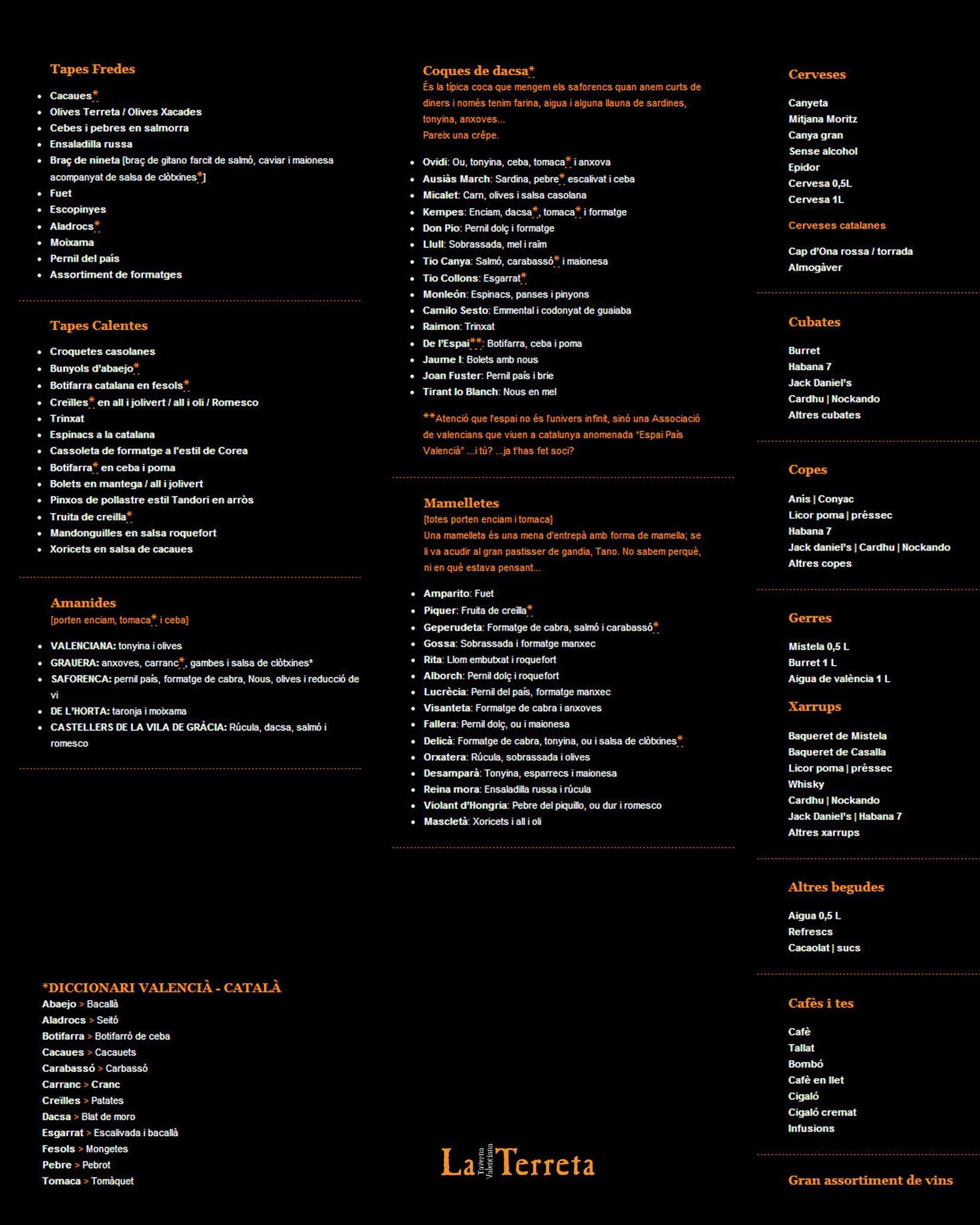  Menu la terreta, Taverna Valenciana  