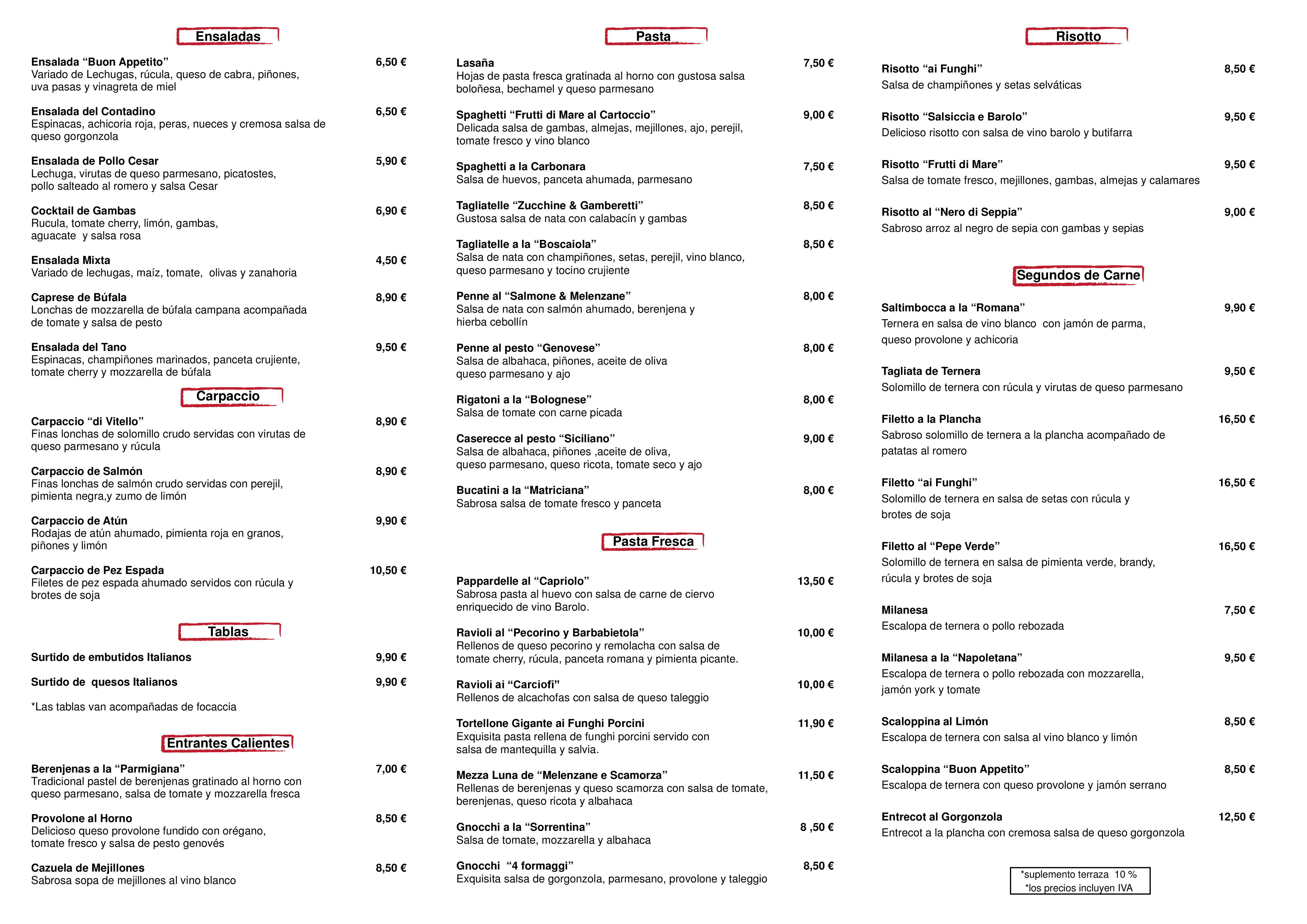  Menu Buon Appetito Barceloneta  