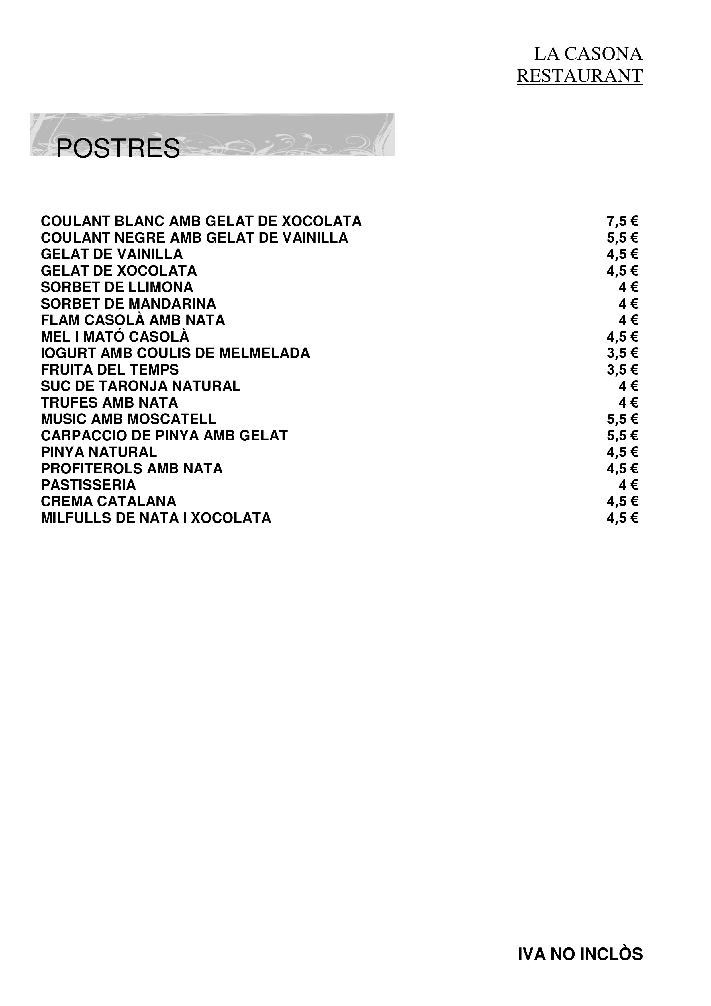  Menu La Casona Restaurant  