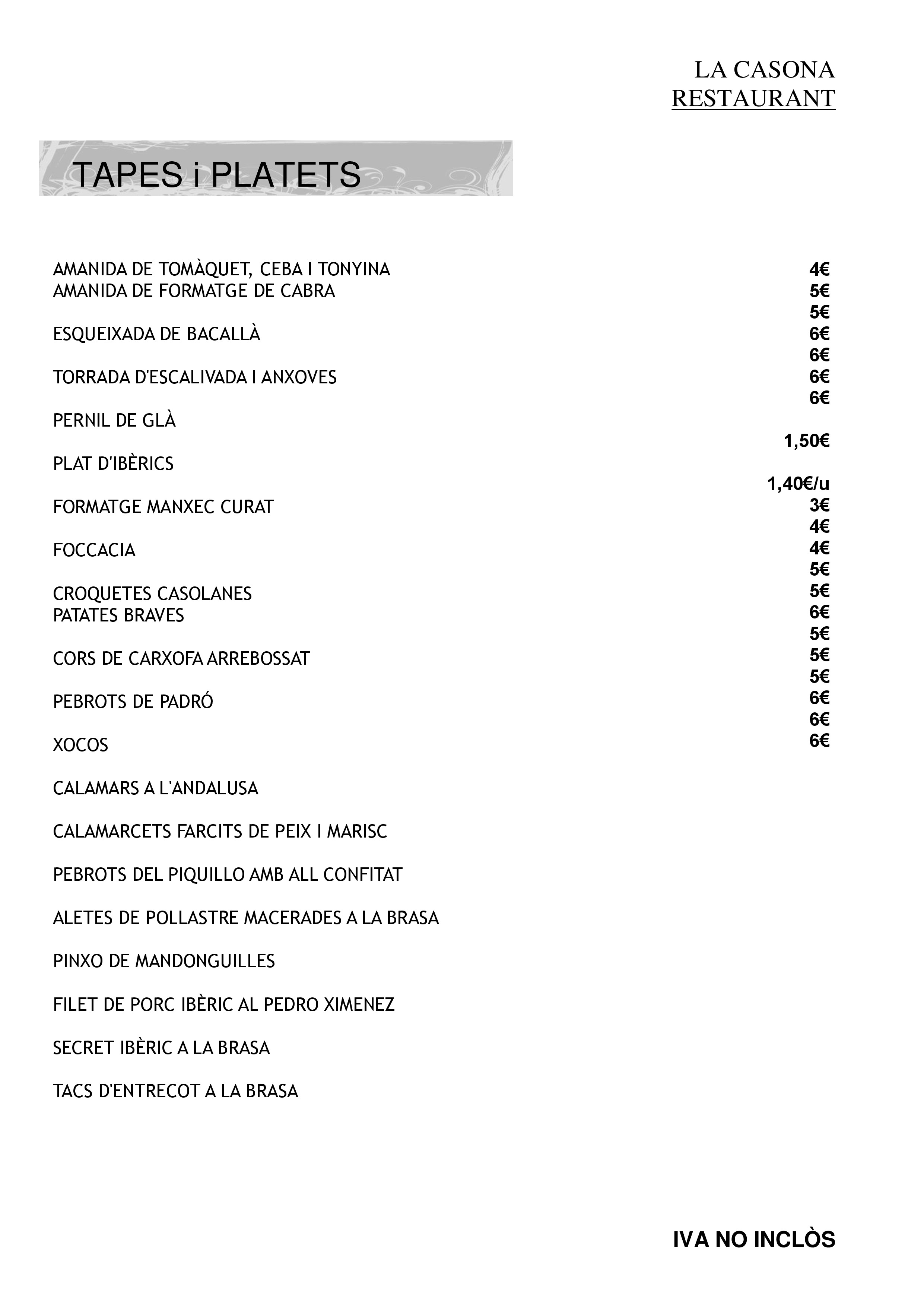  Menu La Casona Restaurant  