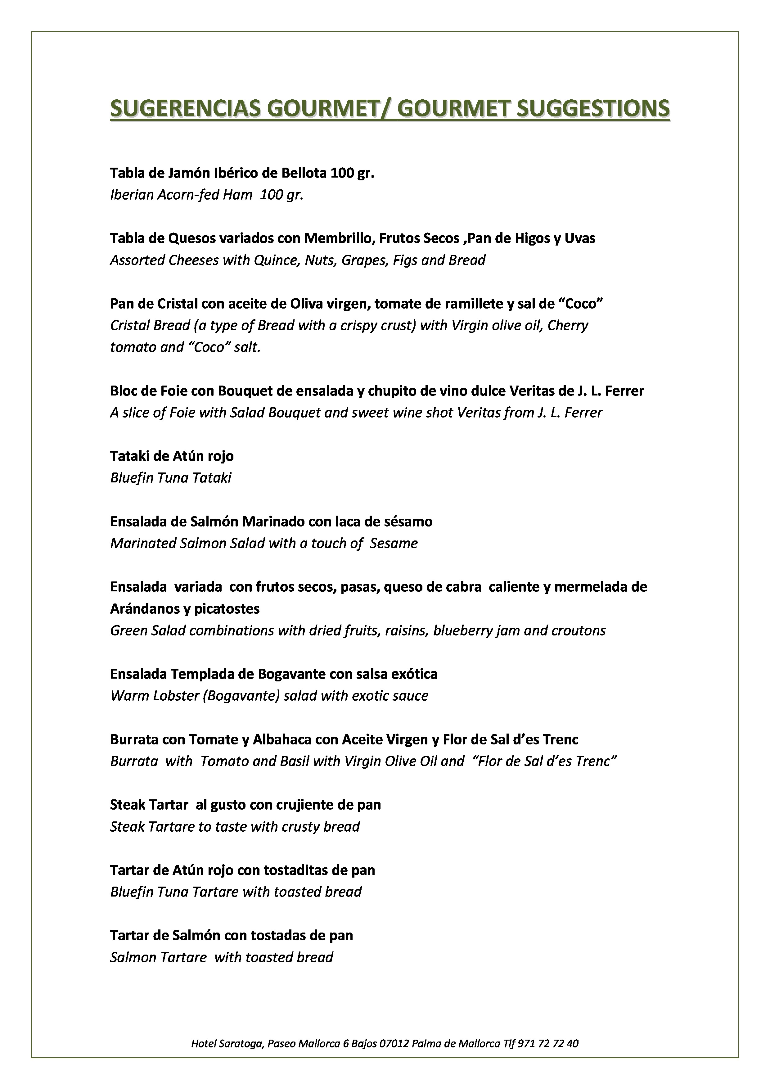  Menu Gastrobar Saratoga  