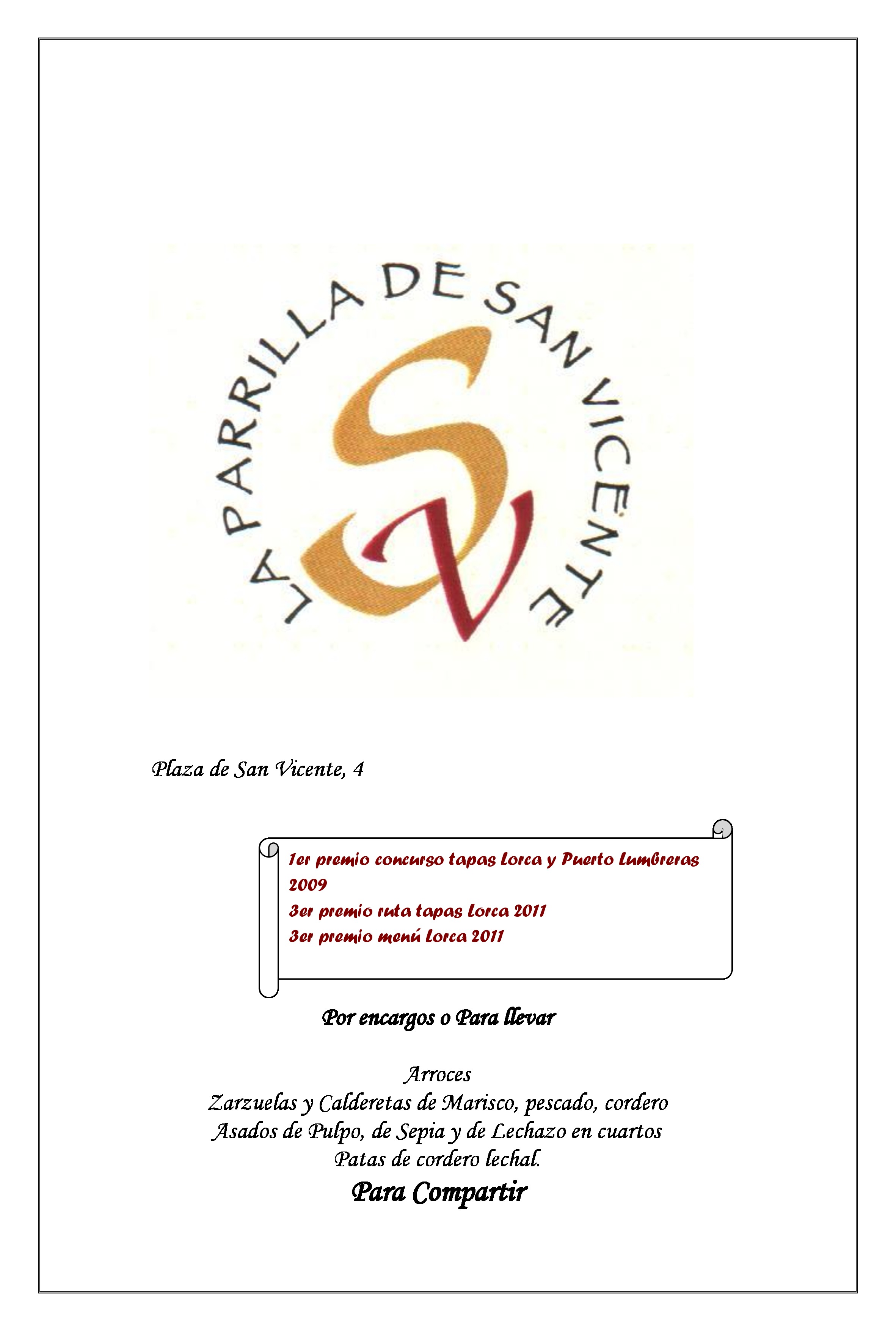  Menu La Parrilla De San Vicente  