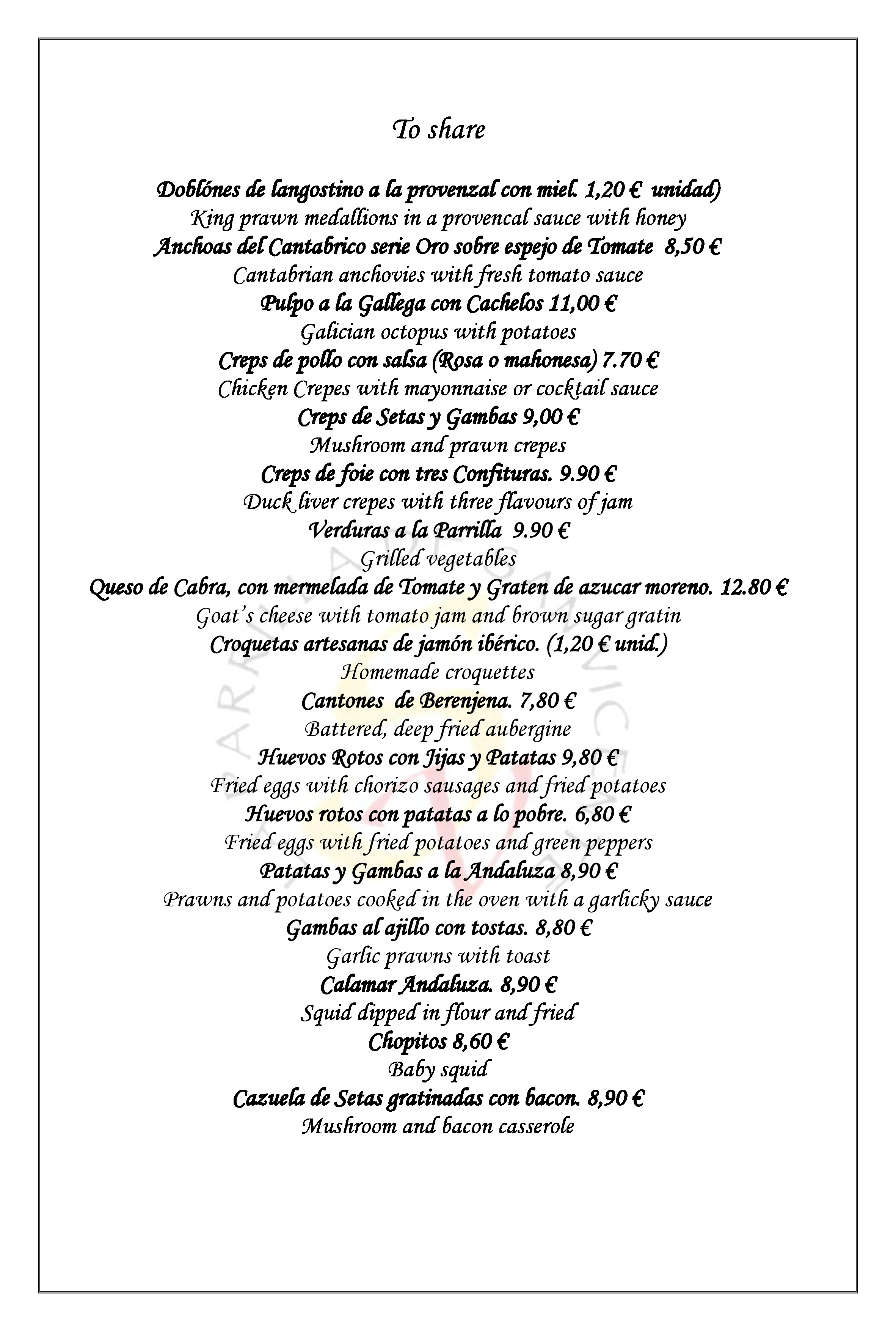  Menu La Parrilla De San Vicente  