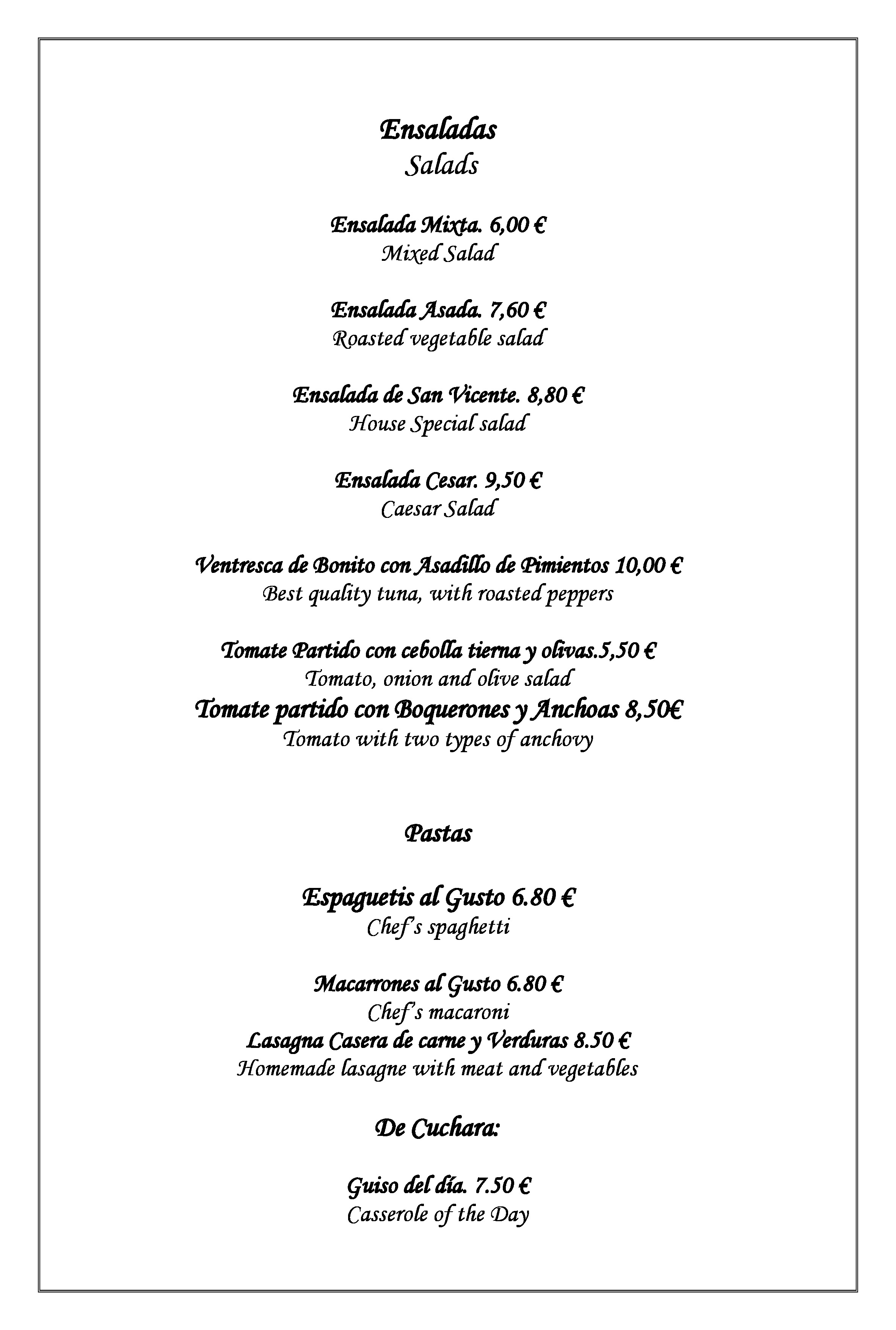  Menu La Parrilla De San Vicente  