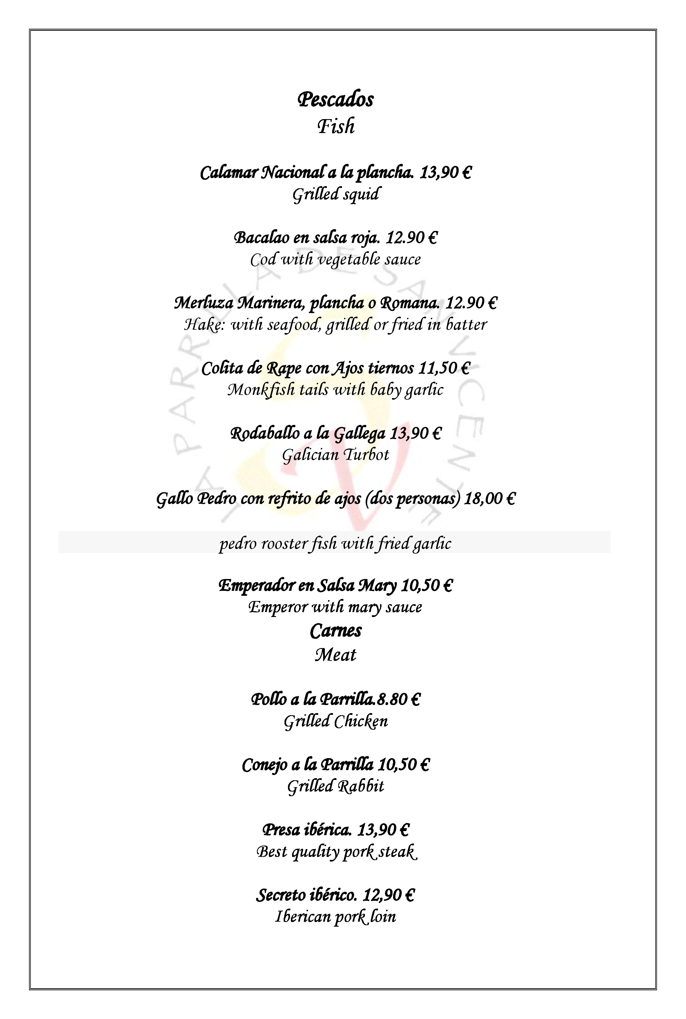  Menu La Parrilla De San Vicente  