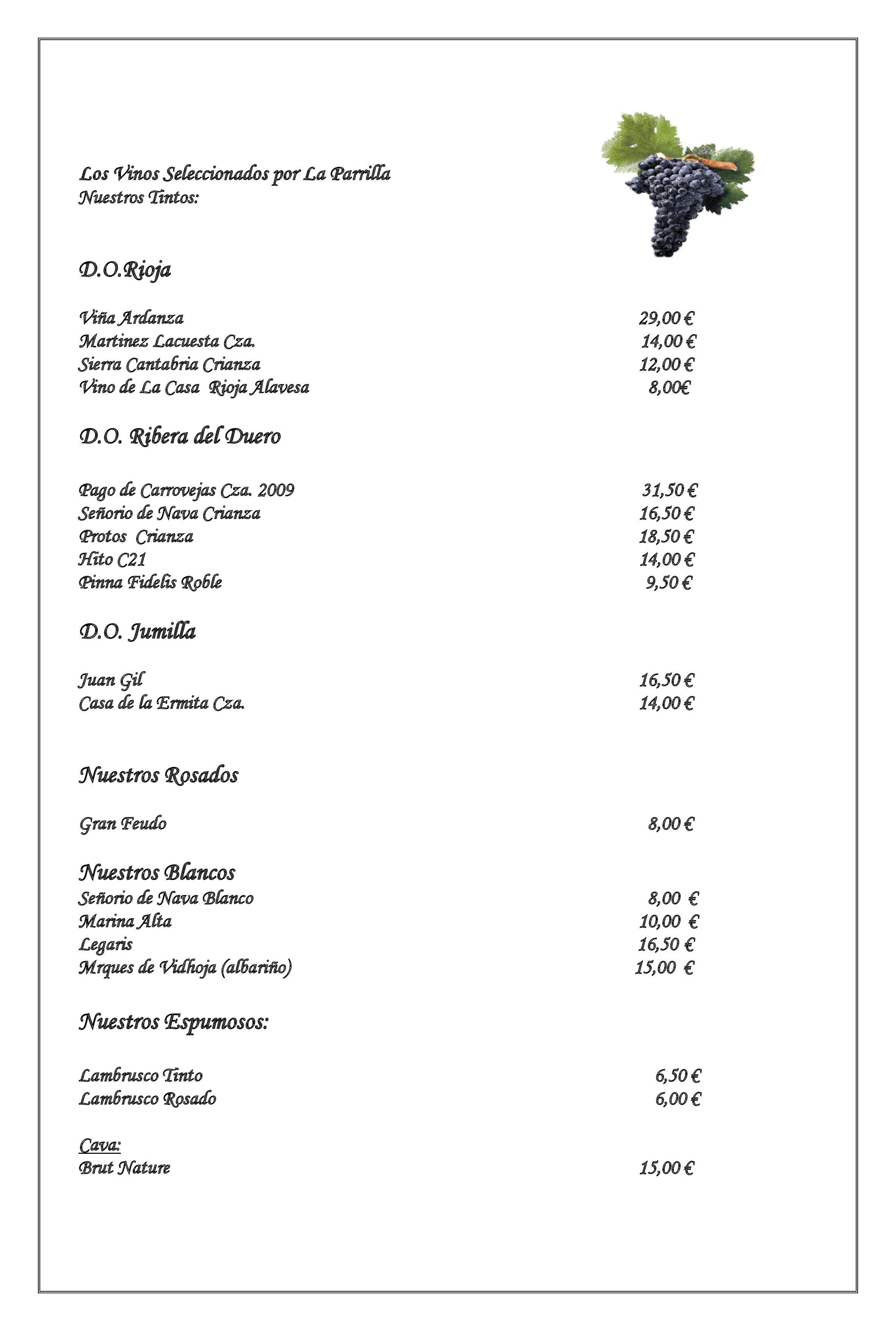  Menu La Parrilla De San Vicente  