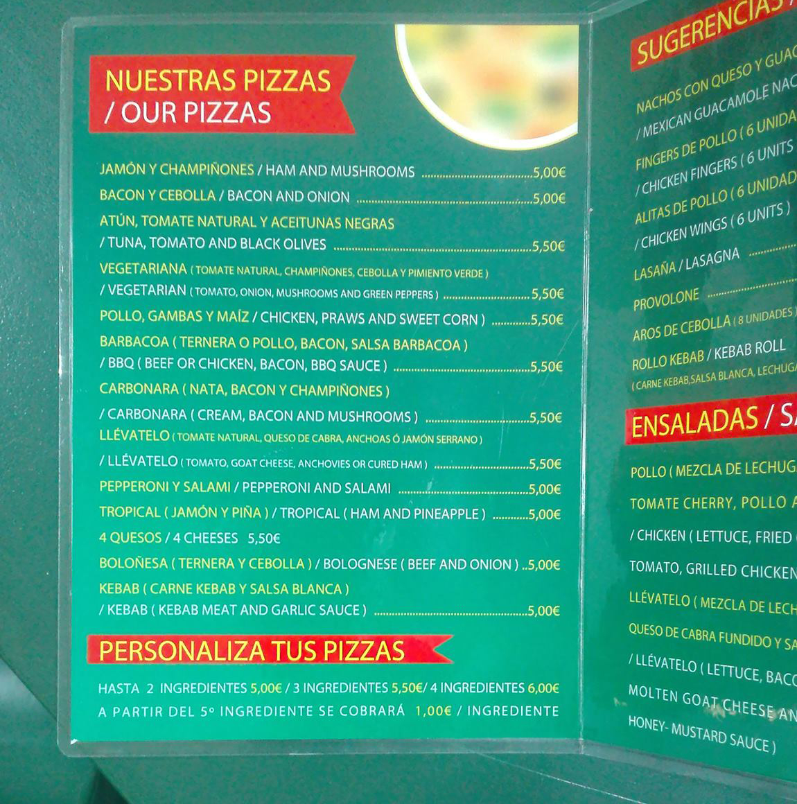  Menu LLÉVATELO PIZZAS  