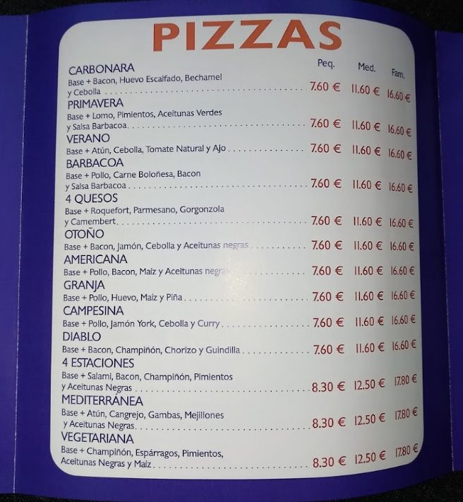  Menu Pizzeria Come y Calla  