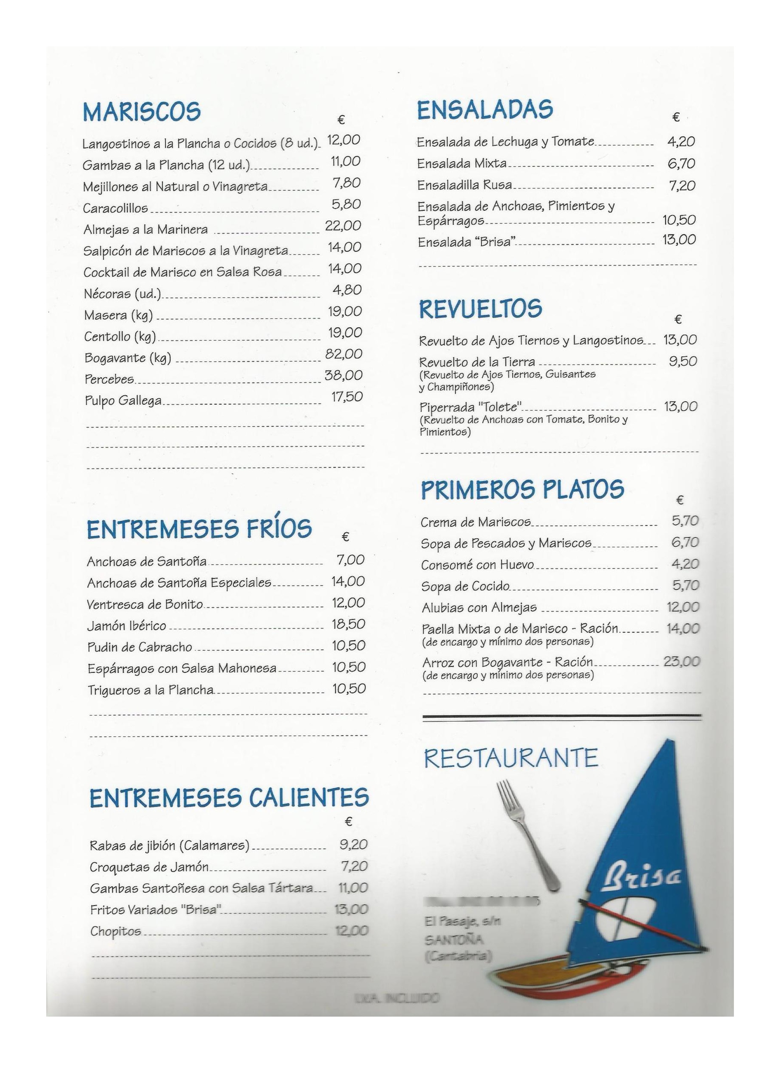  Menu Restaurante Brisa  