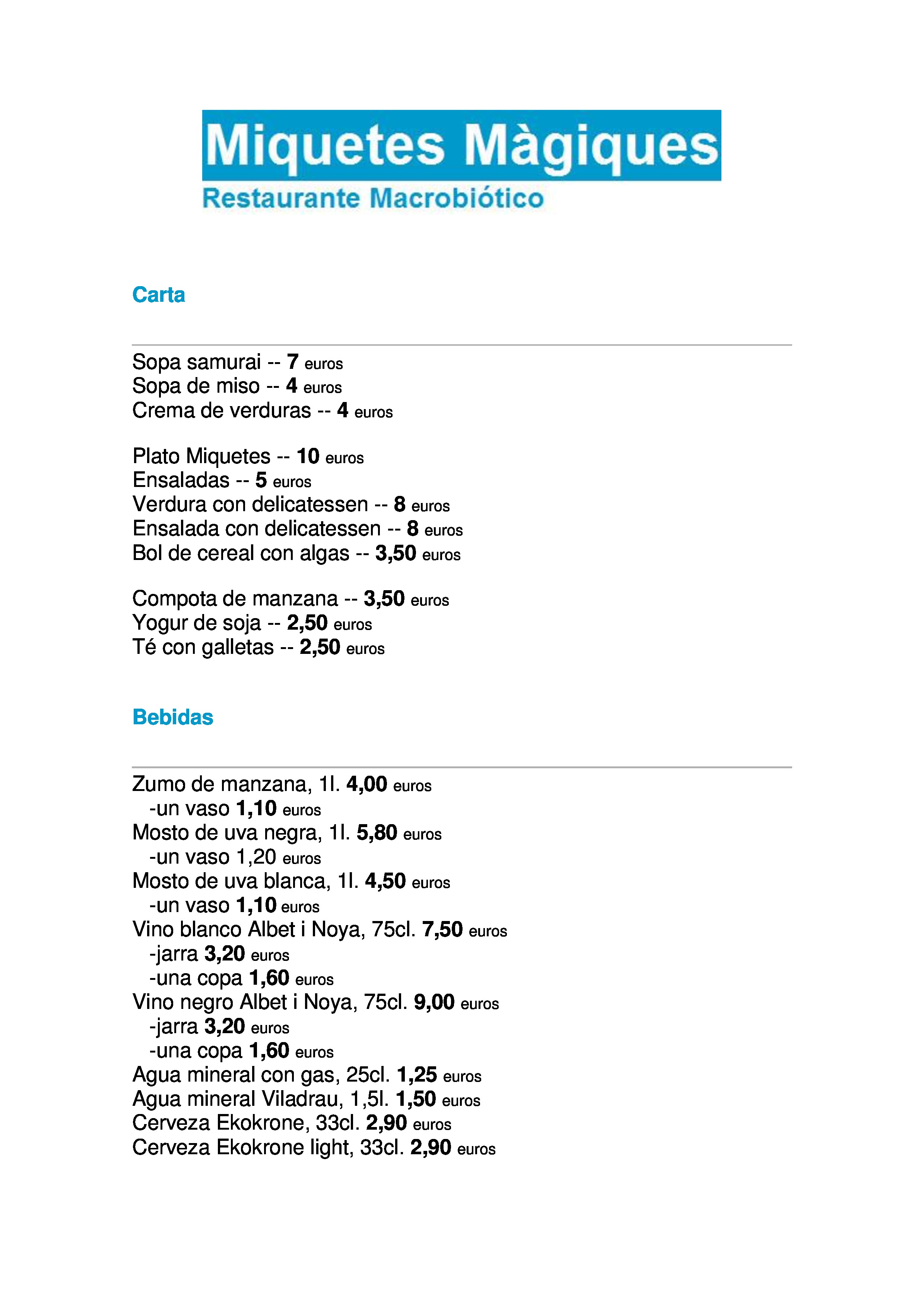  Menu Restaurante Miquetes Magiques  