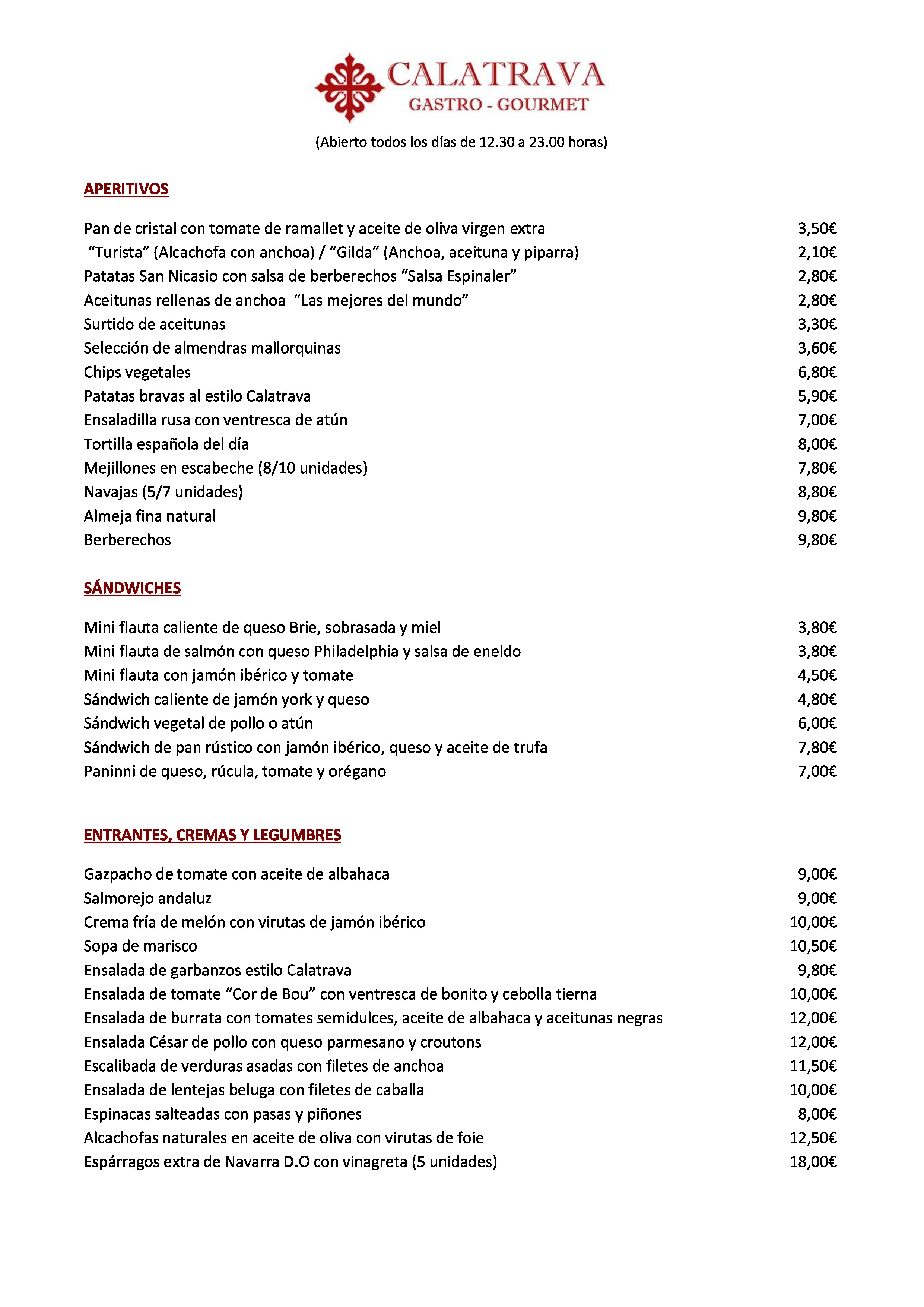  Menu Gastro Gourmet Calatrava  