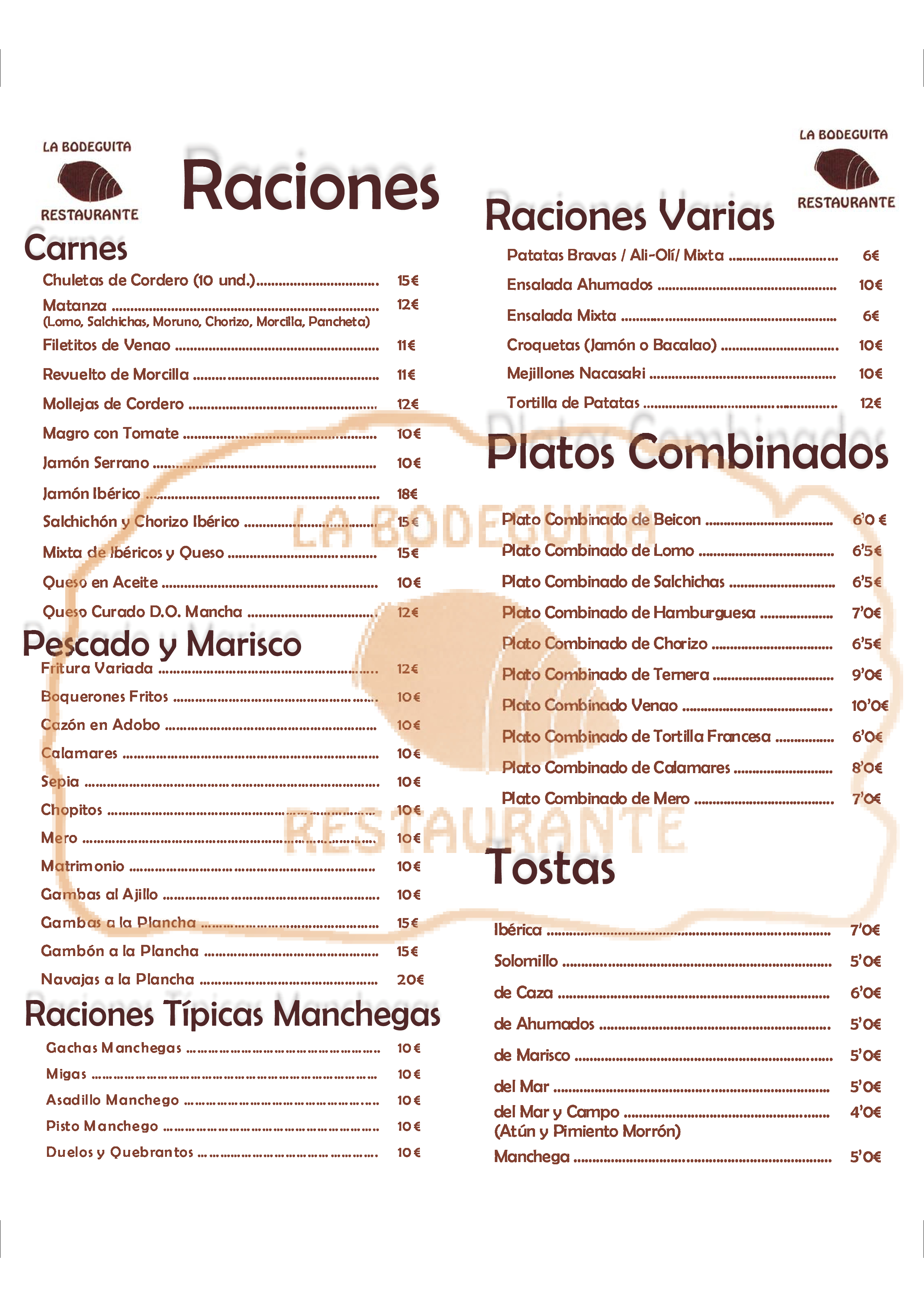  Menu La Bodeguita  