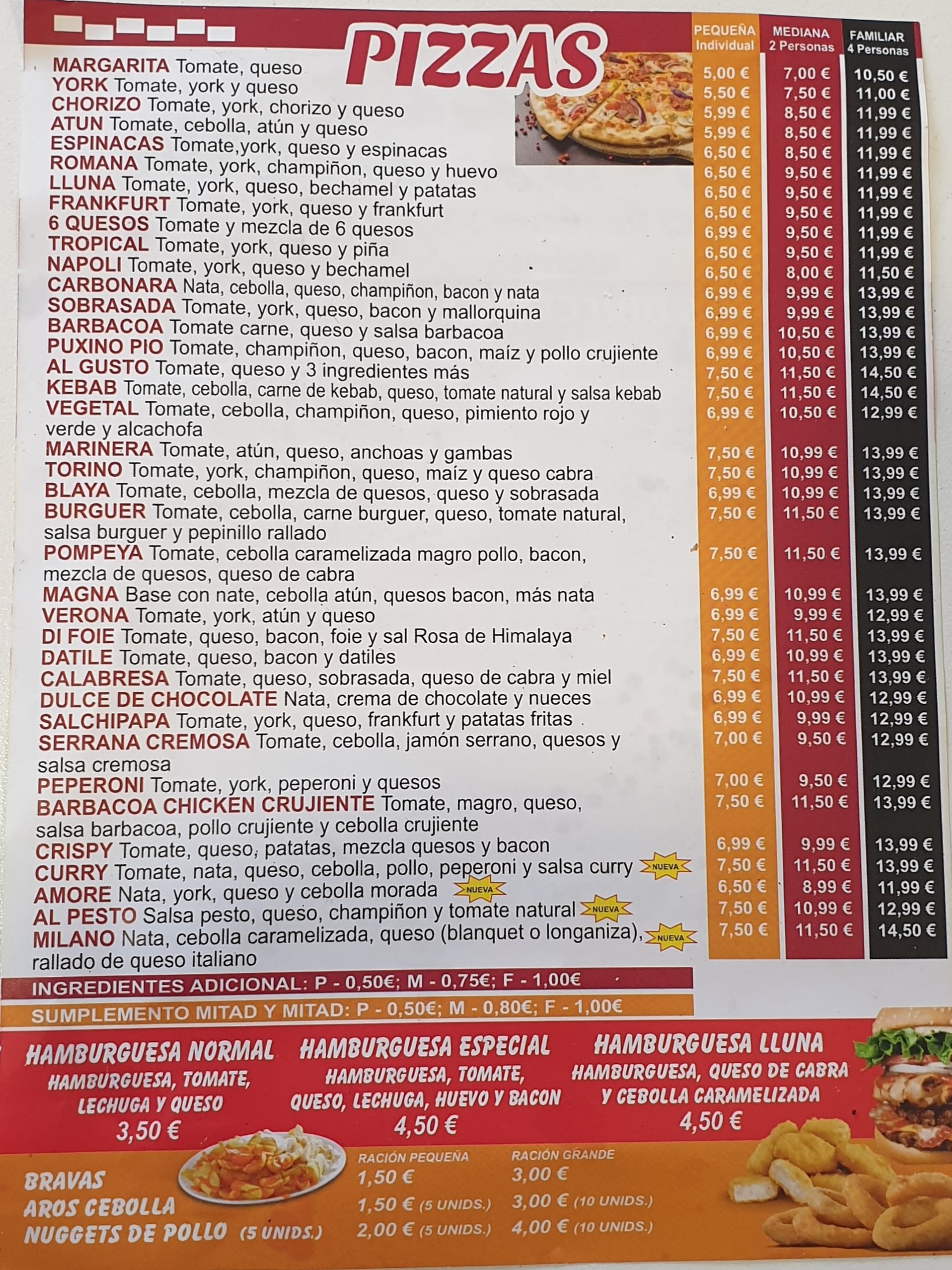  Menu Pizzeria Lluna Alzira  