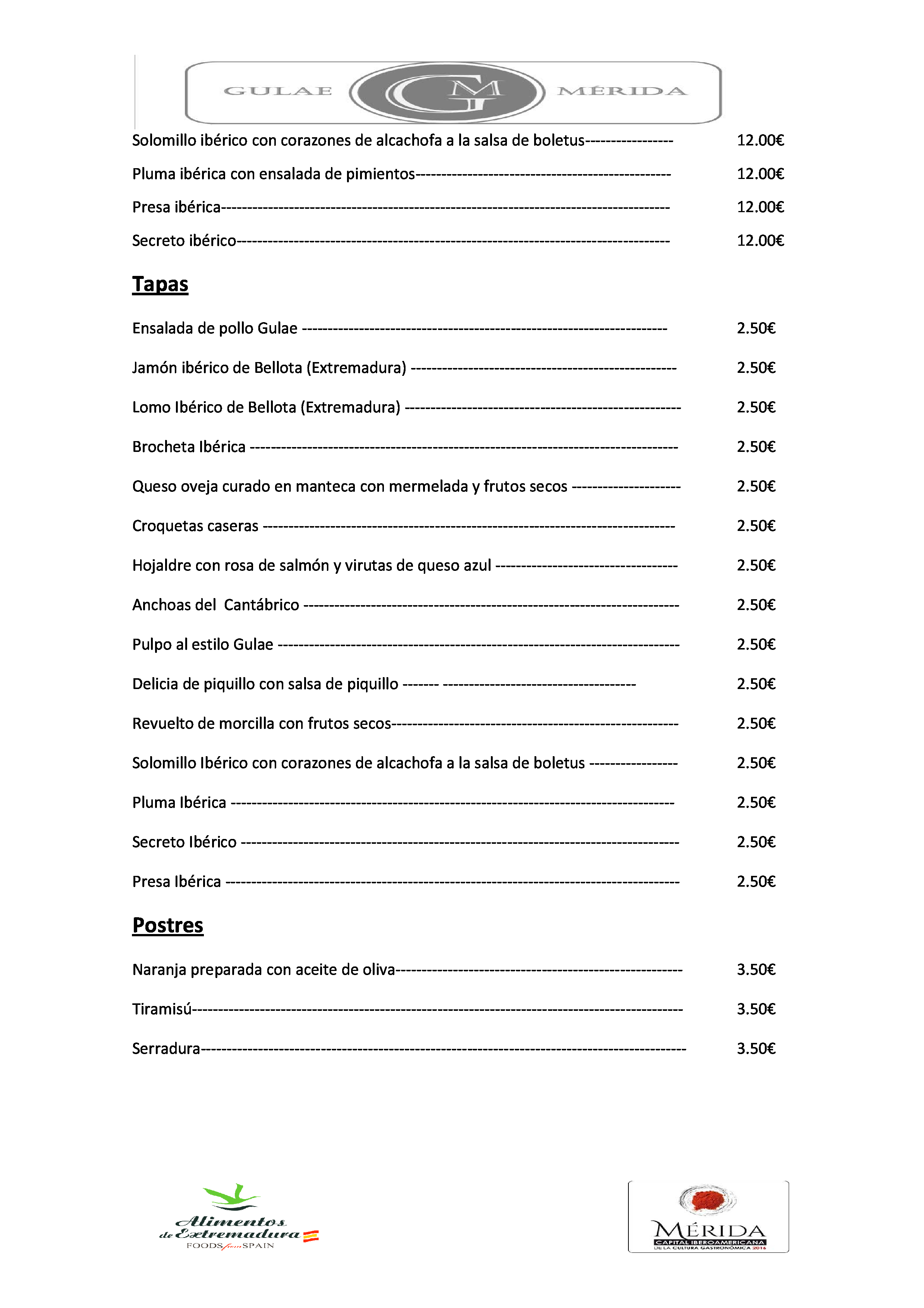  Menu Gulae Mérida  