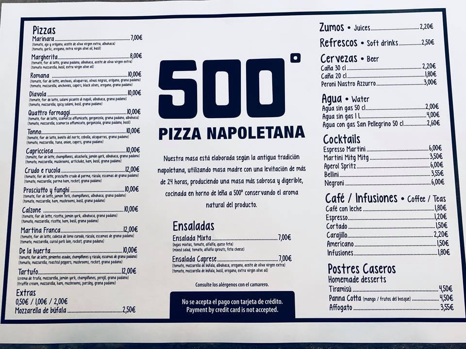  Menu Pizzeria 500 Grados  