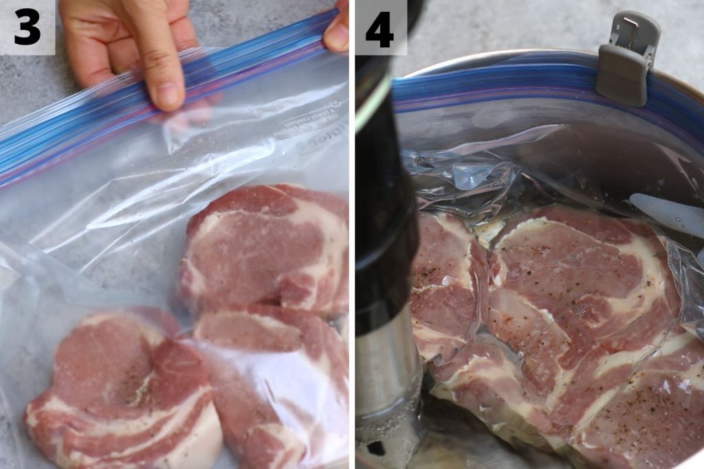 Receta de chuletas de cerdo deshuesadas al vacío: fotos de los pasos 3 y 4.