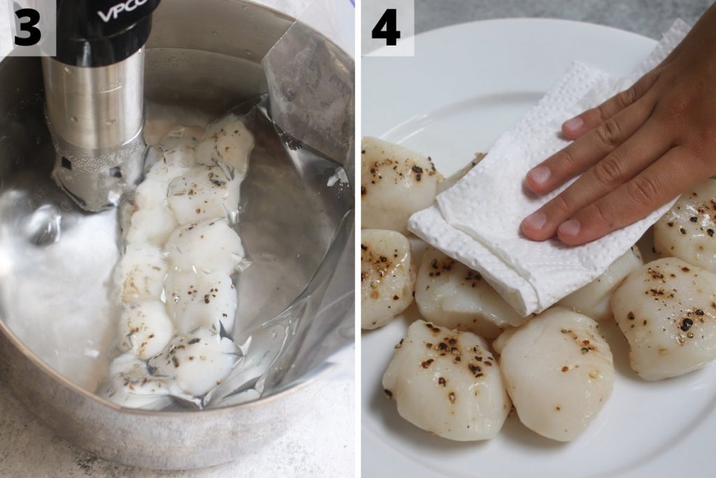Receta al vacío Scallops: fotos del paso 3 y 4.